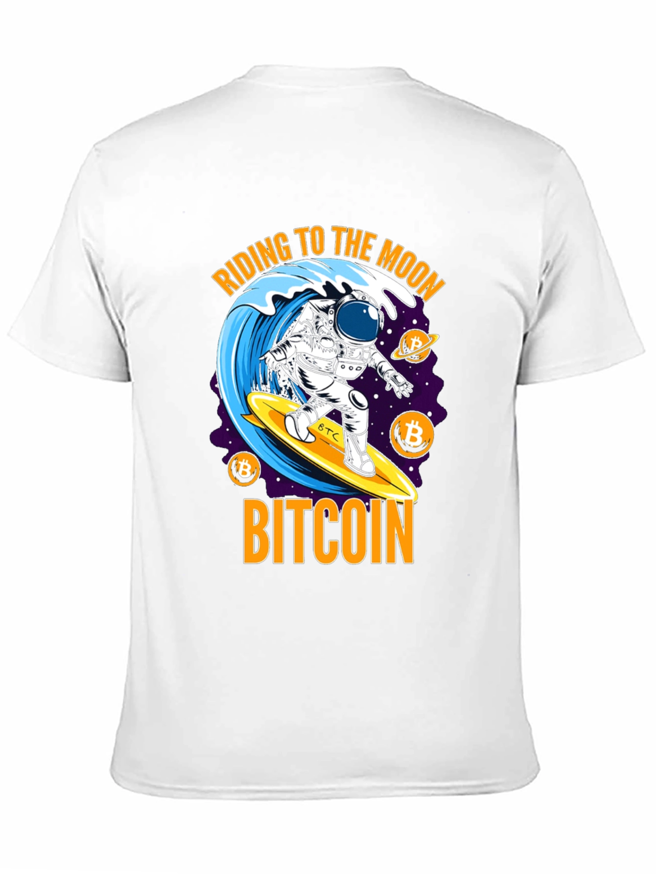 Bitcoin Astronaut Surfing T-Shirt - Ride to the Moon!
