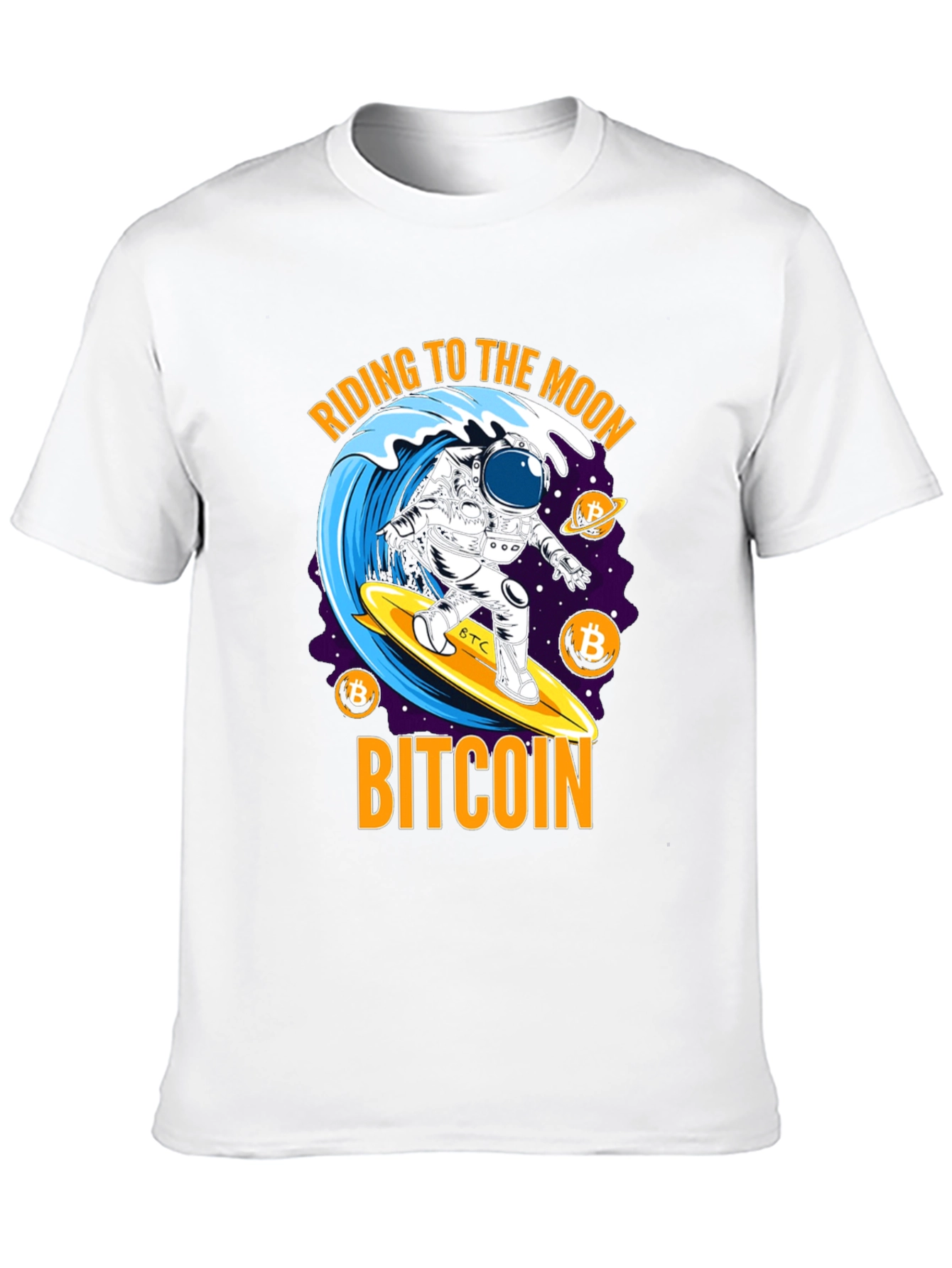 Bitcoin Astronaut Surfing T-Shirt - Ride to the Moon!