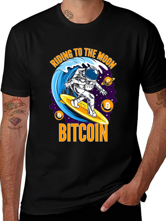 Bitcoin Astronaut Surfing T-Shirt - Ride to the Moon!