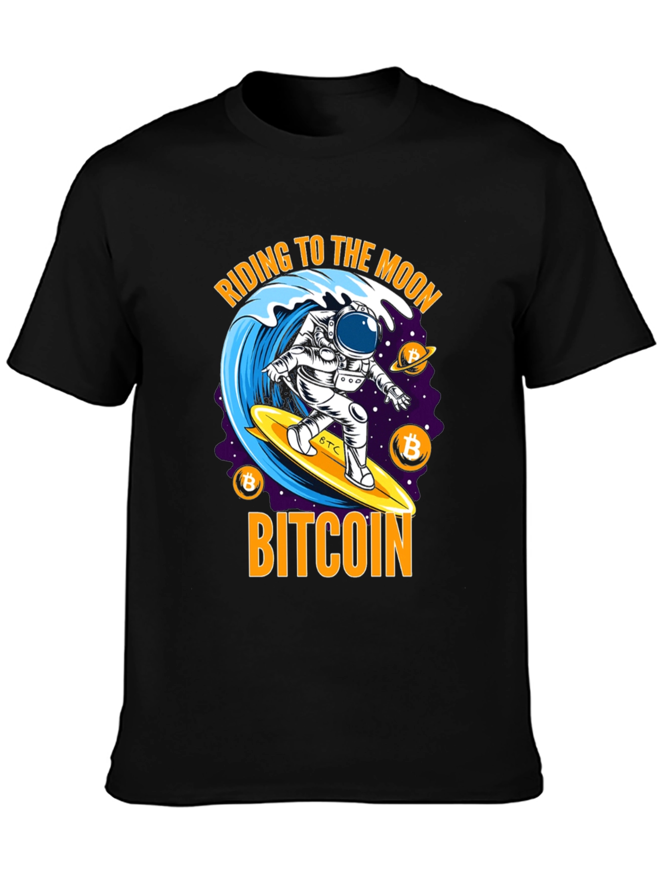 Bitcoin Astronaut Surfing T-Shirt - Ride to the Moon!