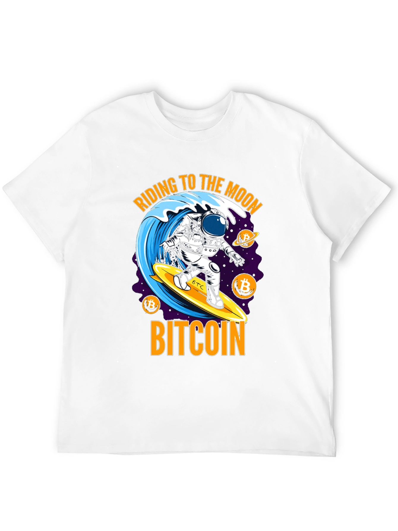 Bitcoin Astronaut Surfing T-Shirt - Ride to the Moon!