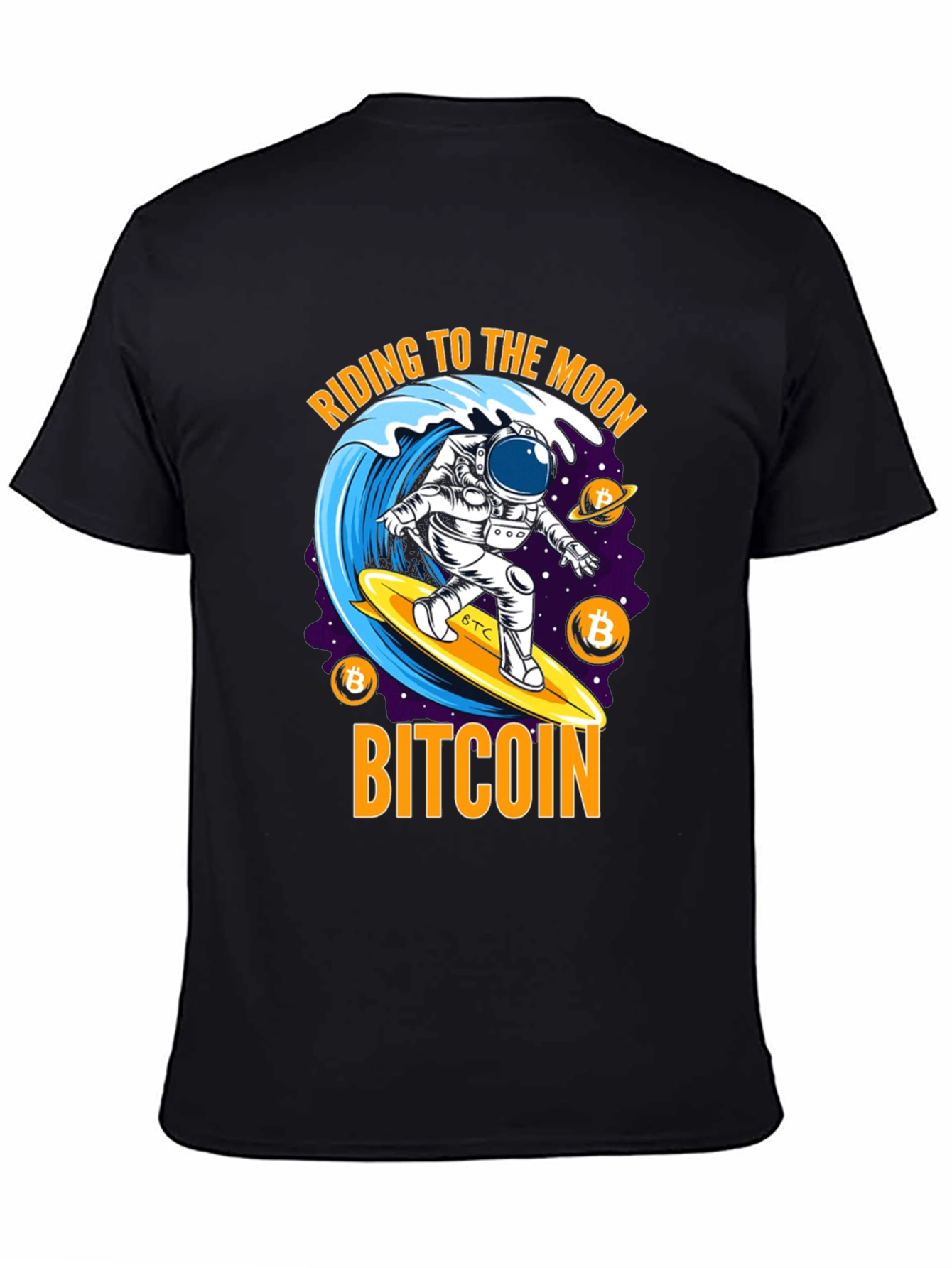 Bitcoin Astronaut Surfing T-Shirt - Ride to the Moon!