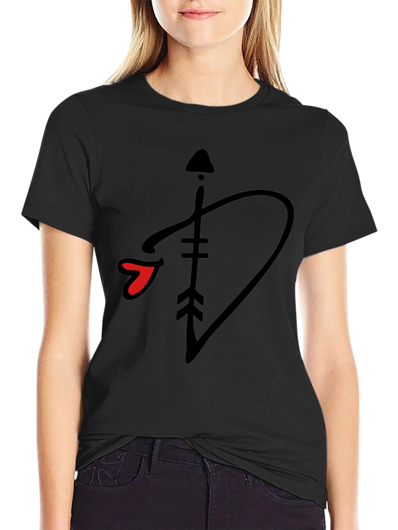 Black T-Shirt with Arrow Heart Graphic