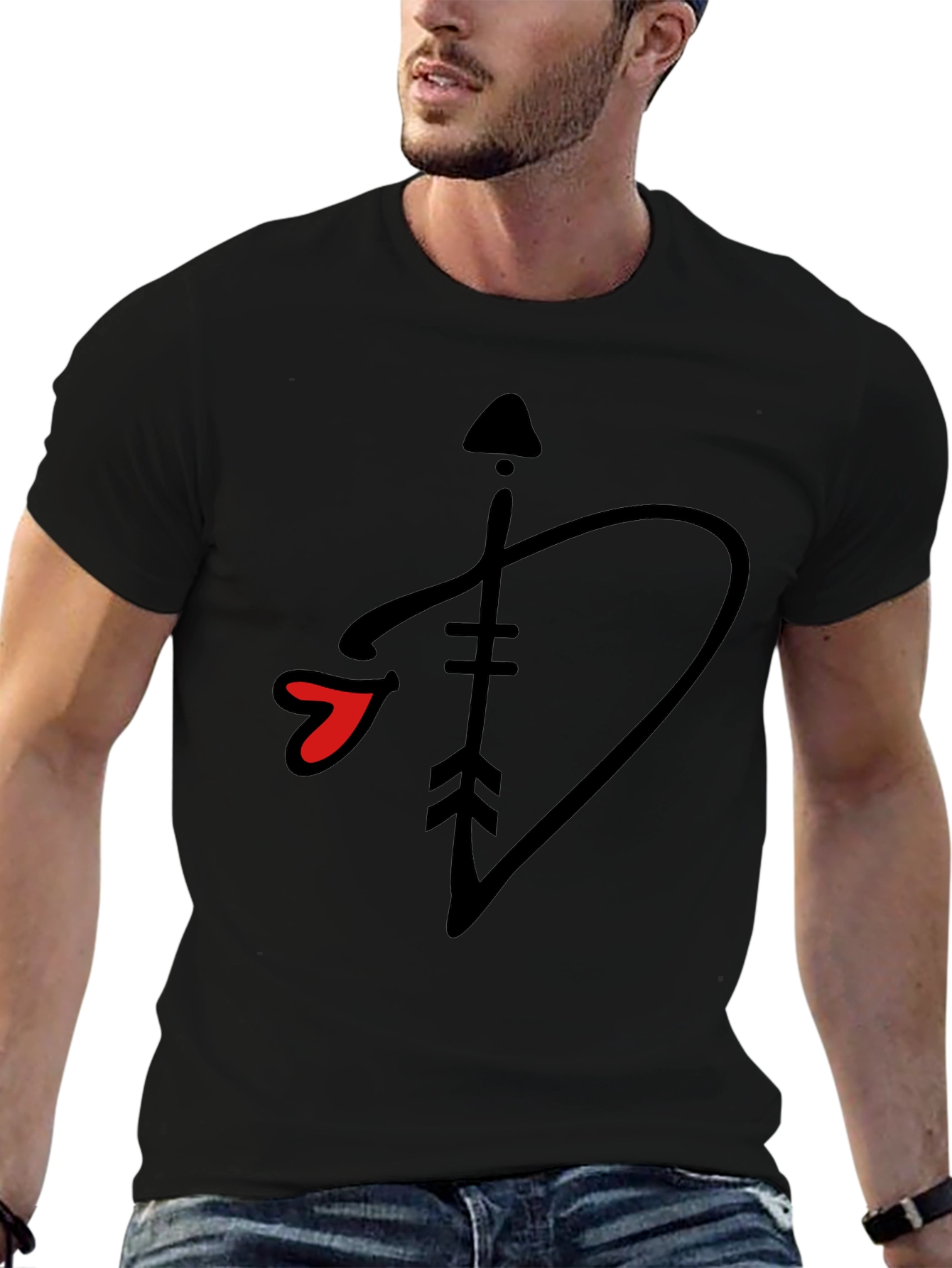 Black T-Shirt with Arrow Heart Graphic