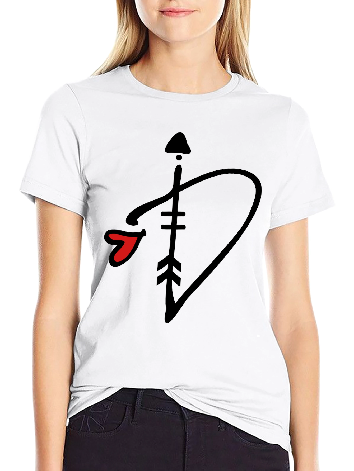 Black T-Shirt with Arrow Heart Graphic