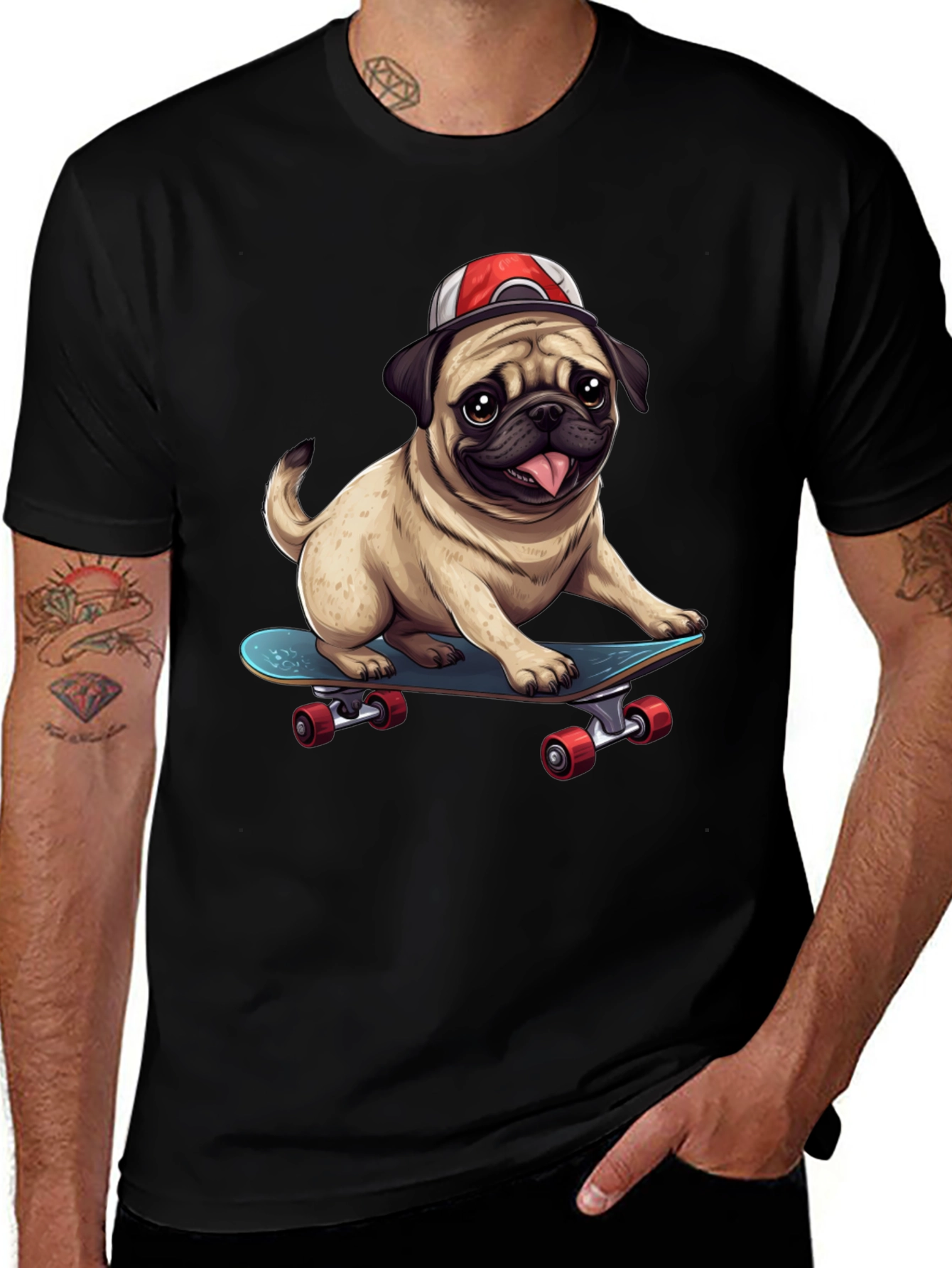 Pug Skateboard T-Shirt - Cool Dog Tee