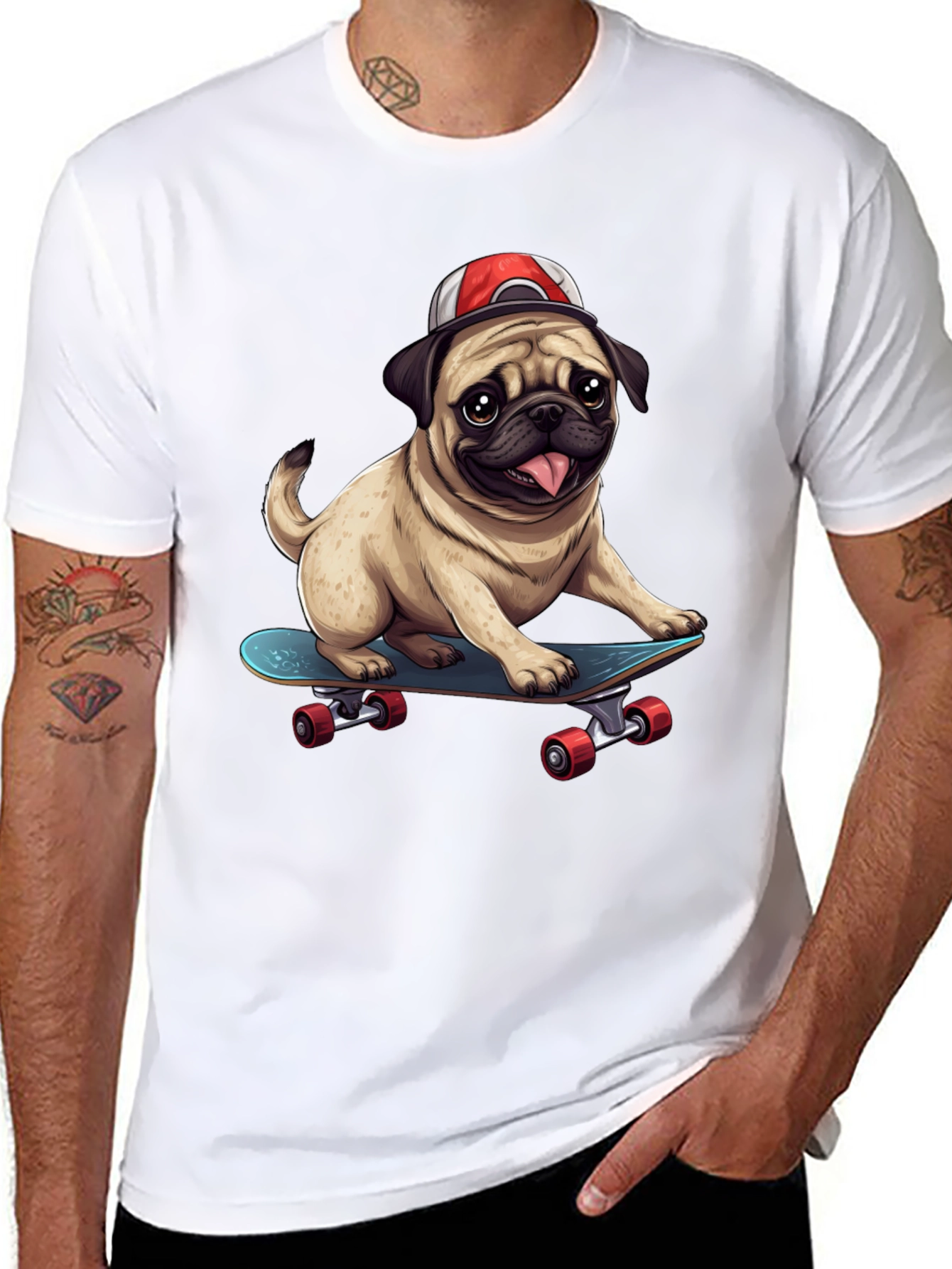 Pug Skateboard T-Shirt - Cool Dog Tee