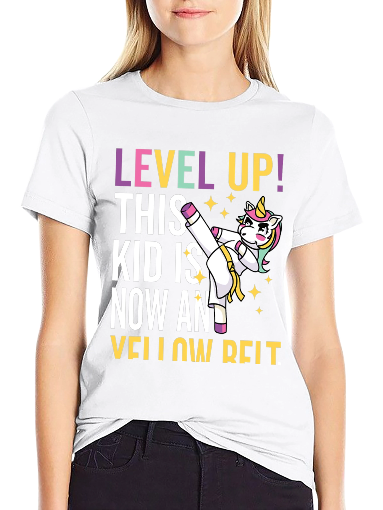 Level Up Yellow Belt Unicorn T-Shirt
