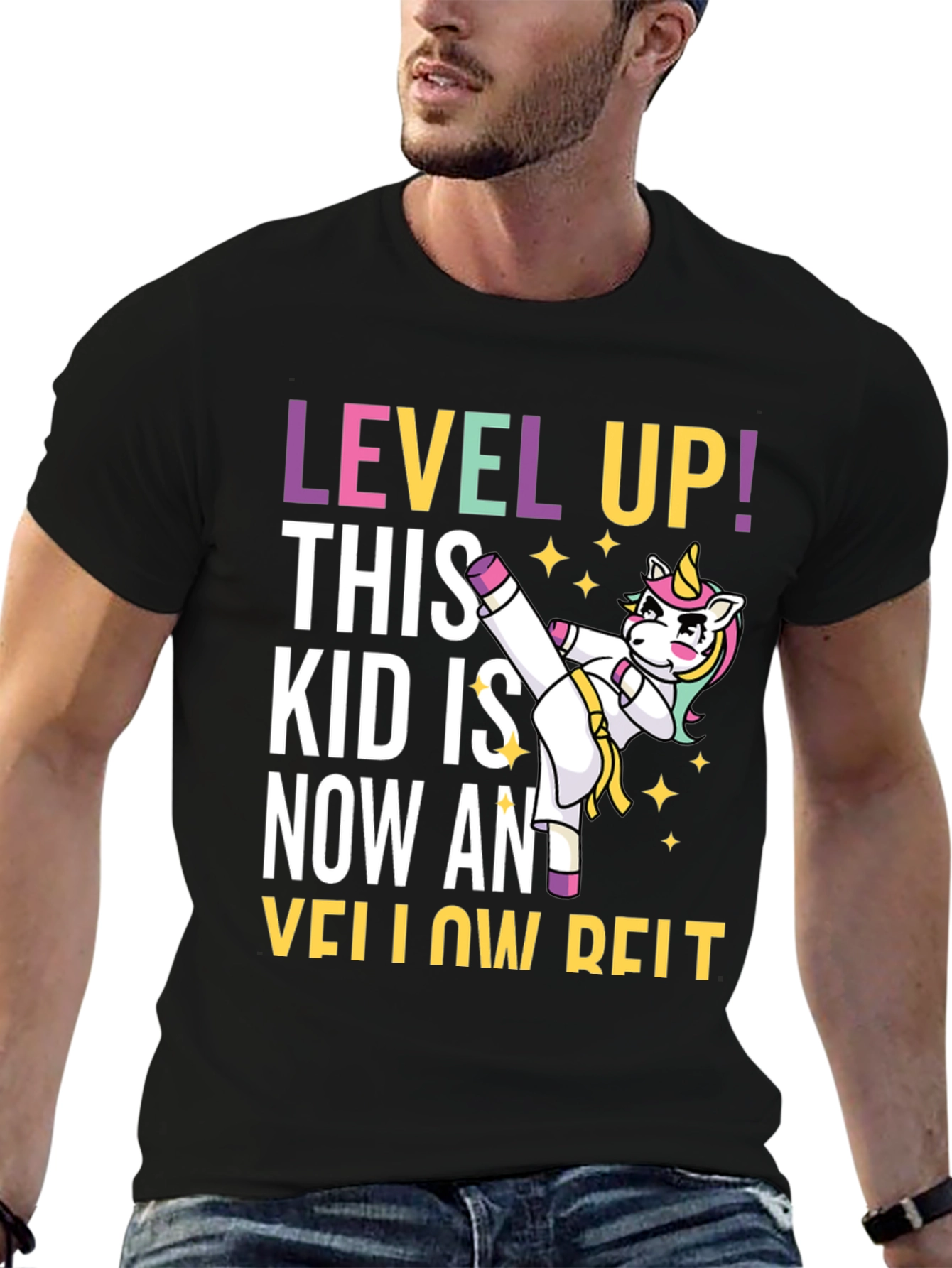 Level Up Yellow Belt Unicorn T-Shirt