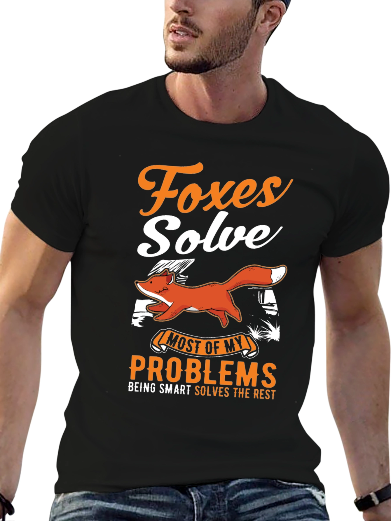 Foxes Solve Problems Graphic Tee - Mens Casual