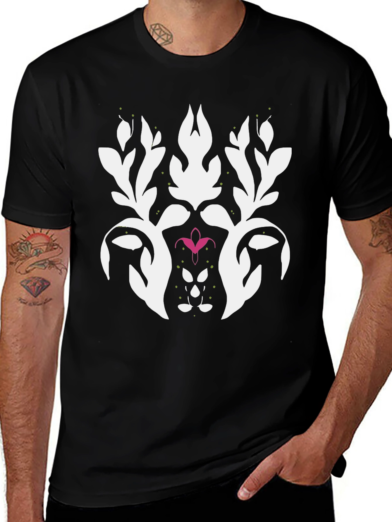 Stylish Black Graphic Tee - Abstract Floral Design