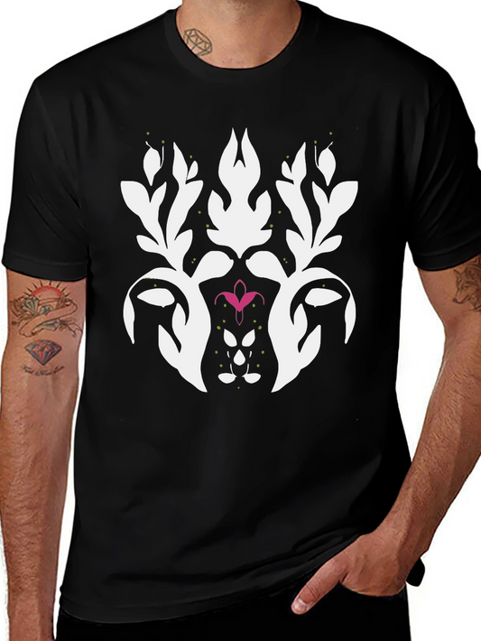 Stylish Black Graphic Tee - Abstract Floral Design