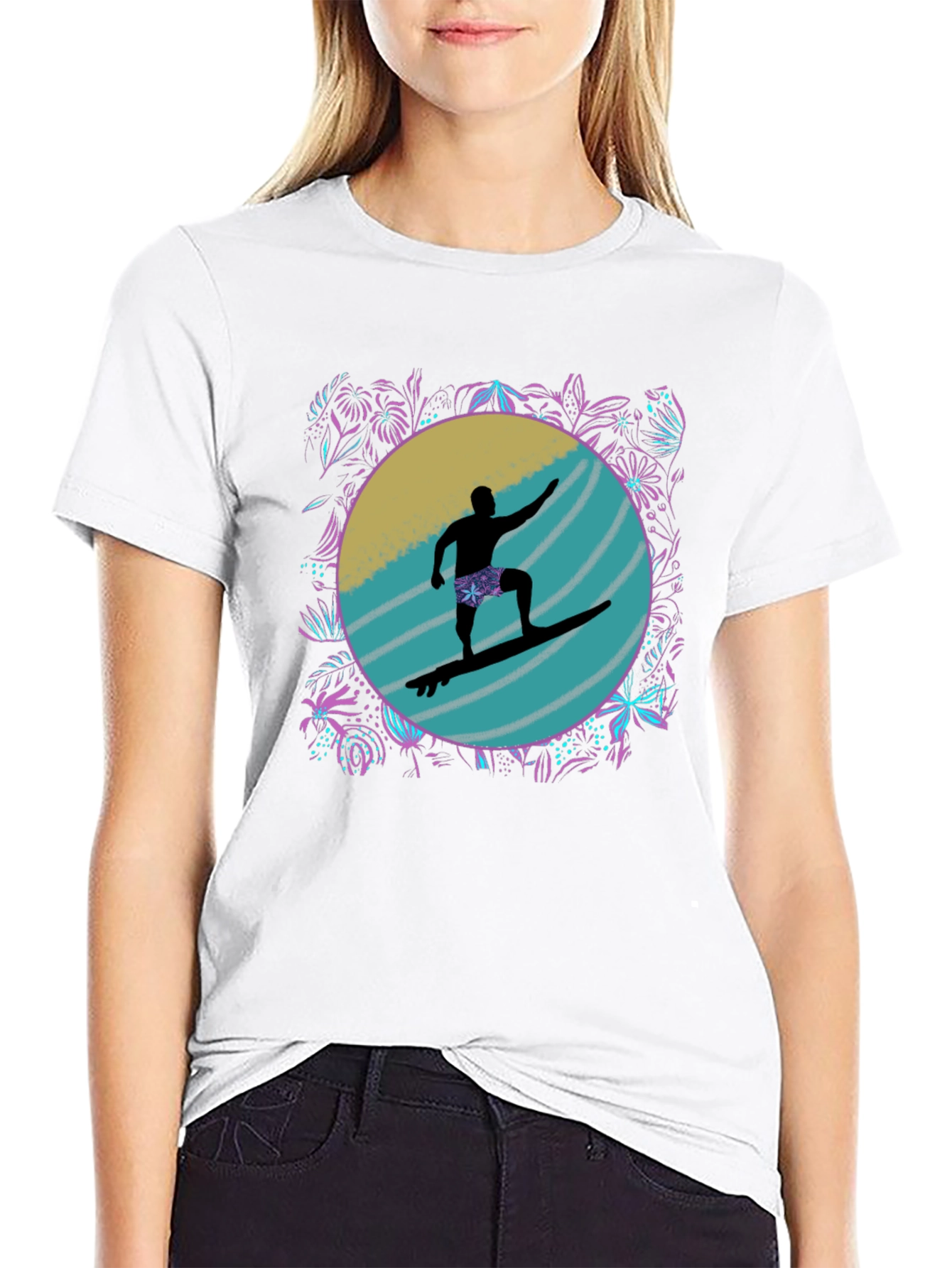 Surfer Silhouette Graphic Tee - Black