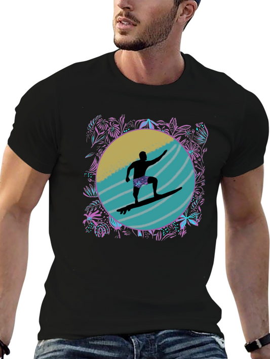 Surfer Silhouette Graphic Tee - Black
