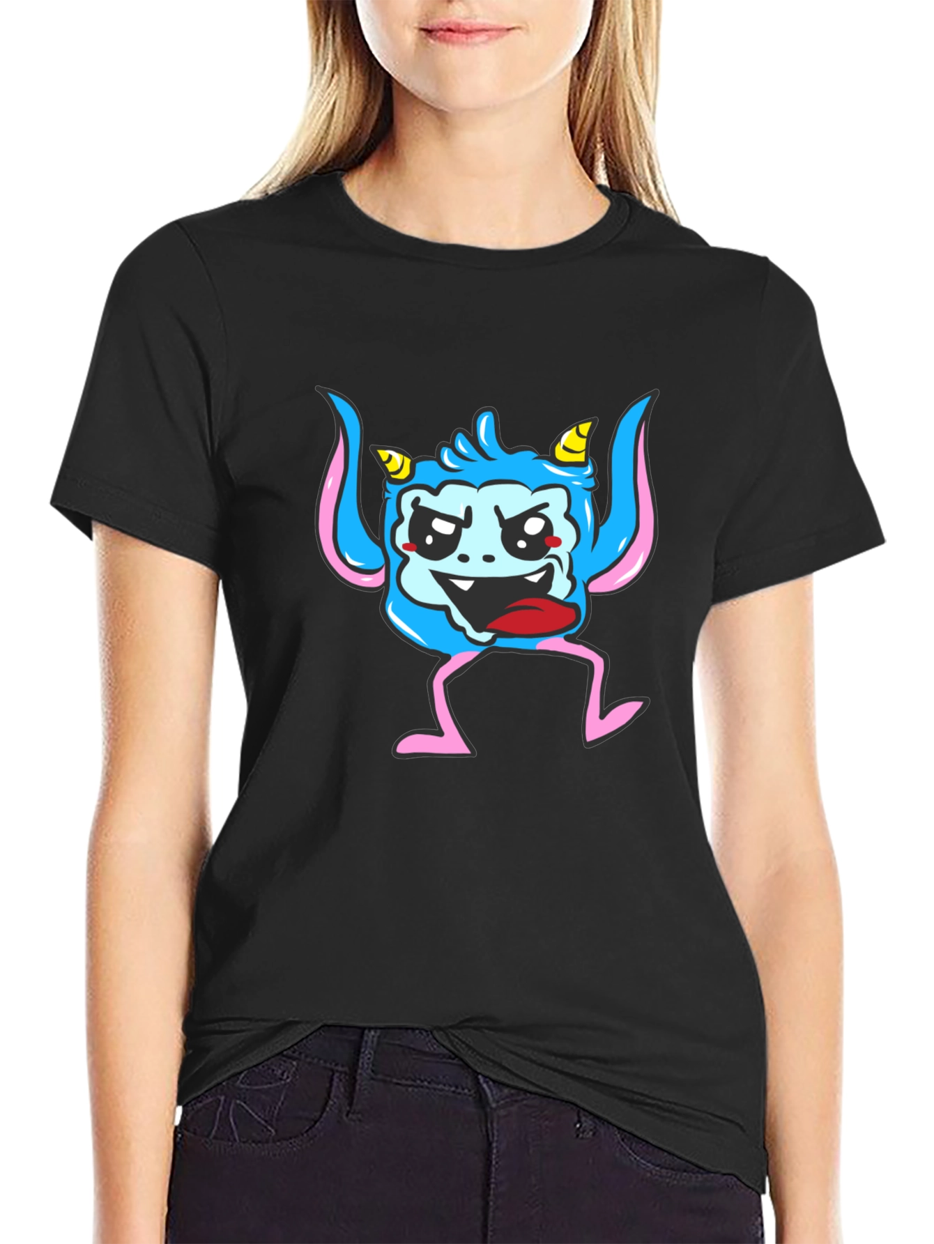 Monster Graphic Print Black T-Shirt