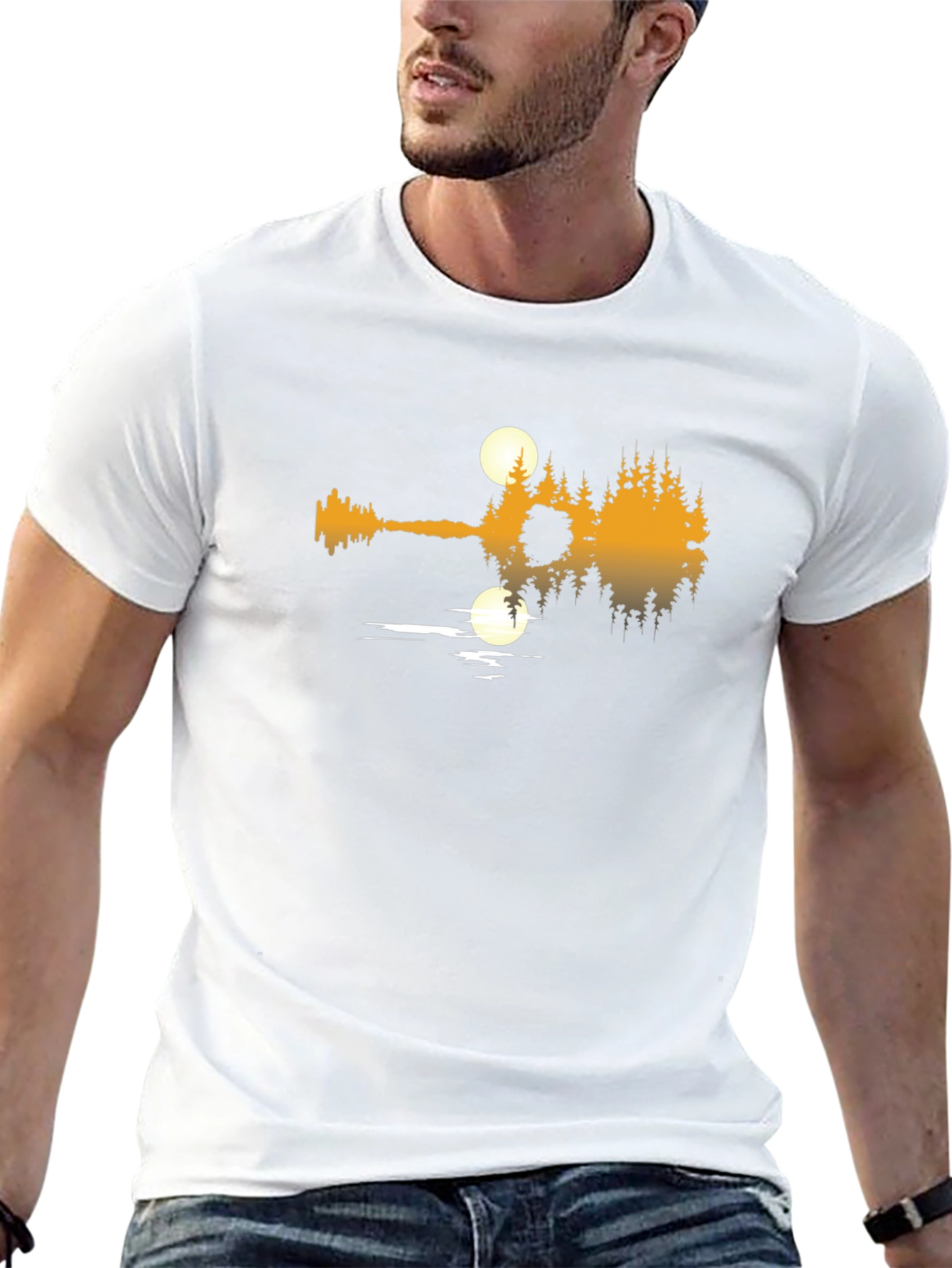 Guitar Lake Reflection Graphic T-Shirt - Black