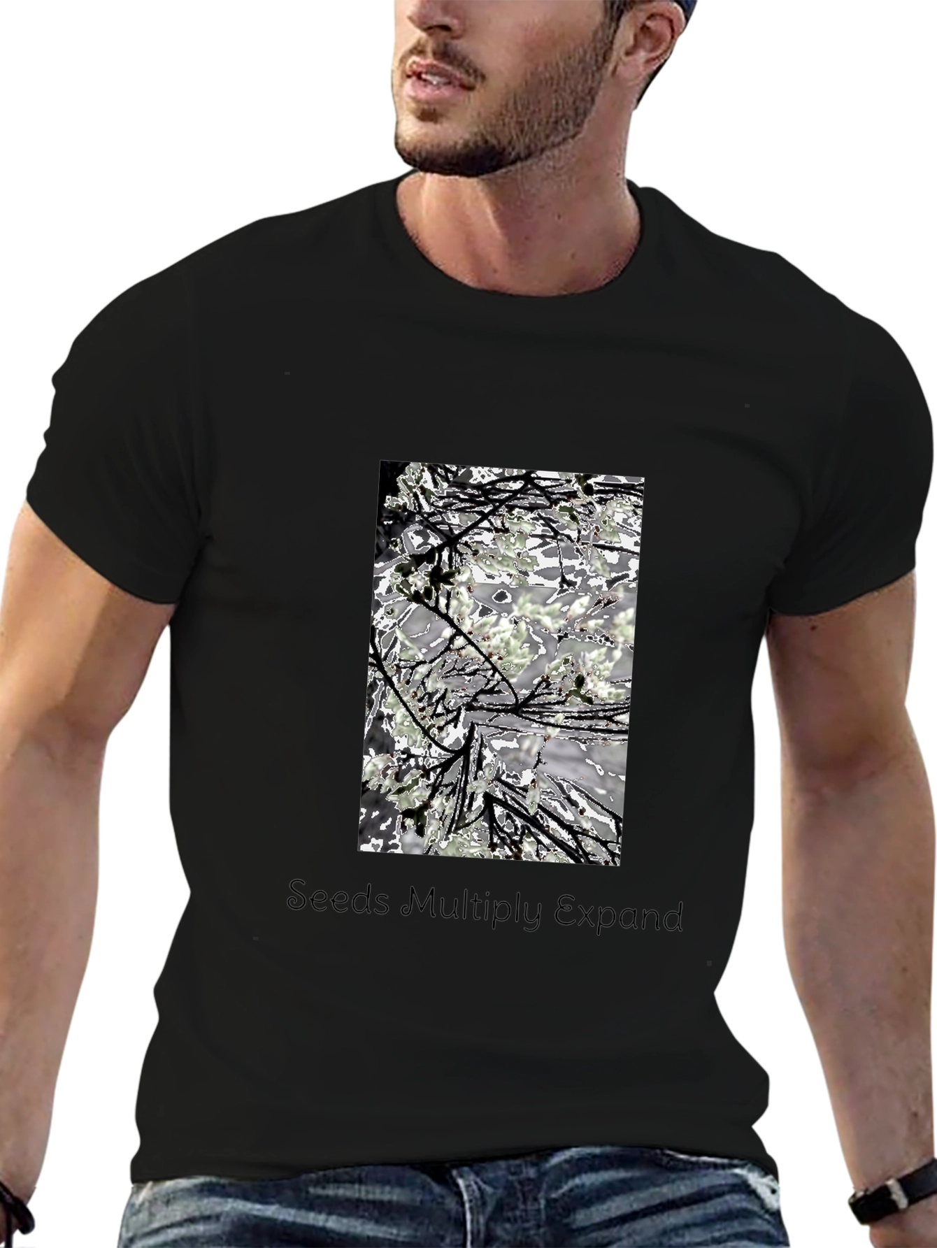 Artistic Nature-Themed Graphic Tee - Black