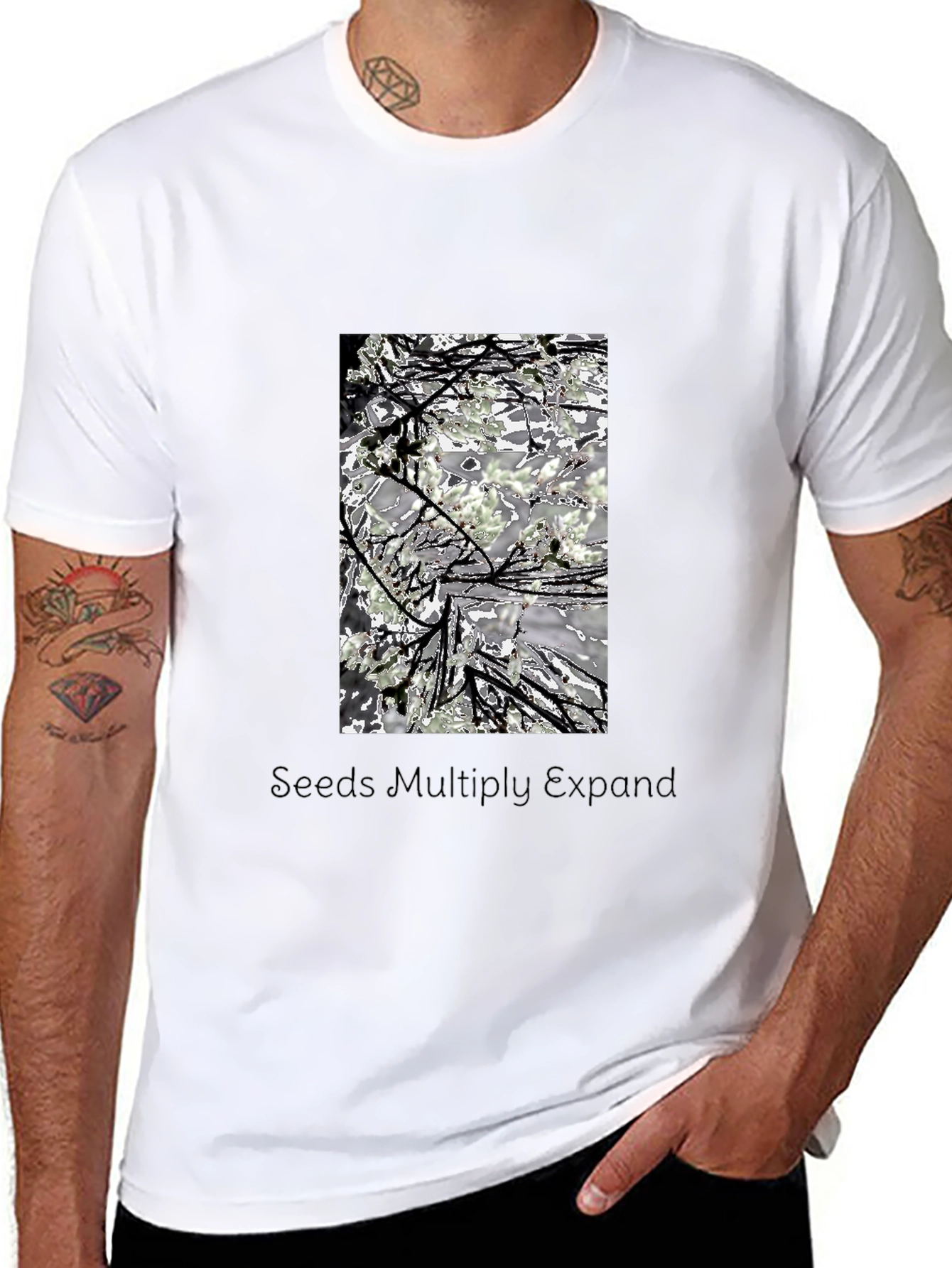 Artistic Nature-Themed Graphic Tee - Black