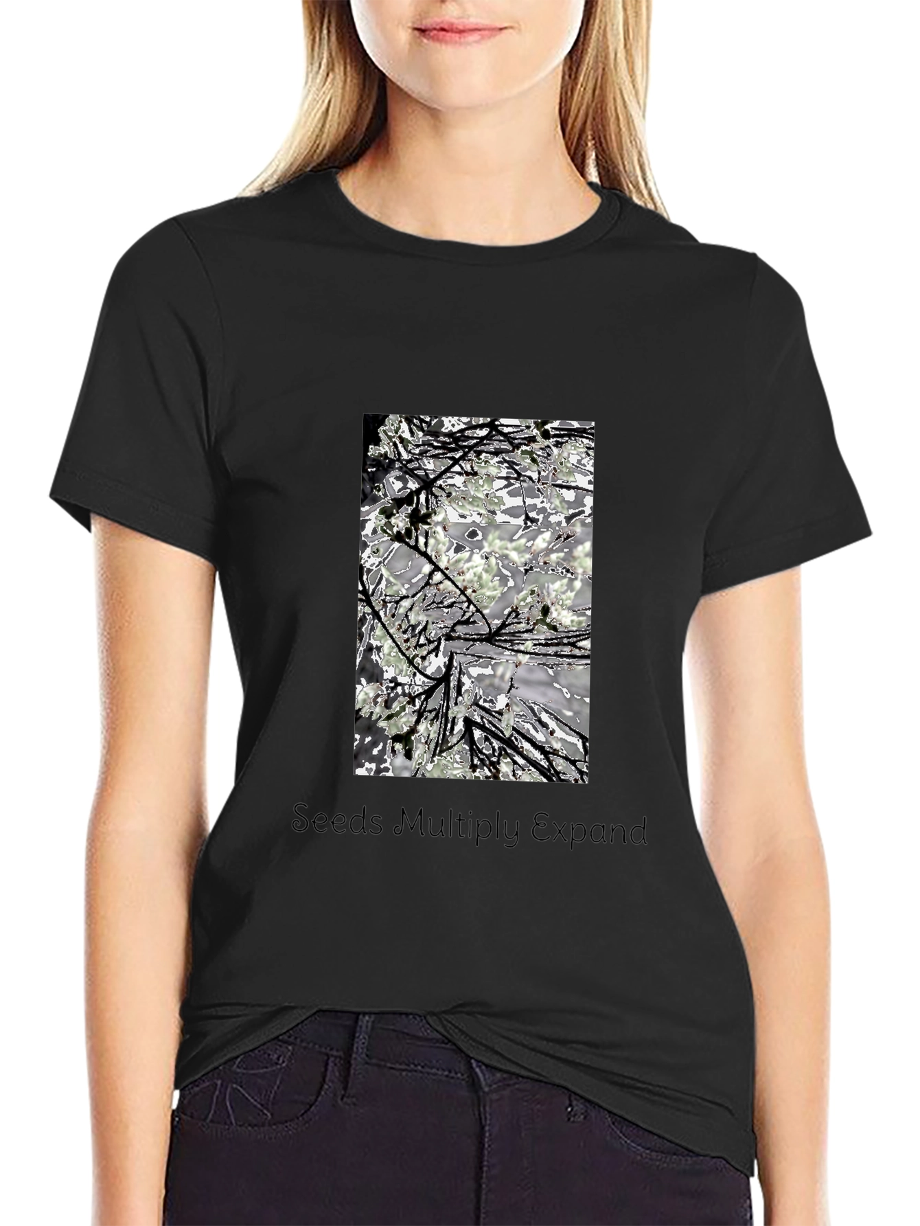 Artistic Nature-Themed Graphic Tee - Black