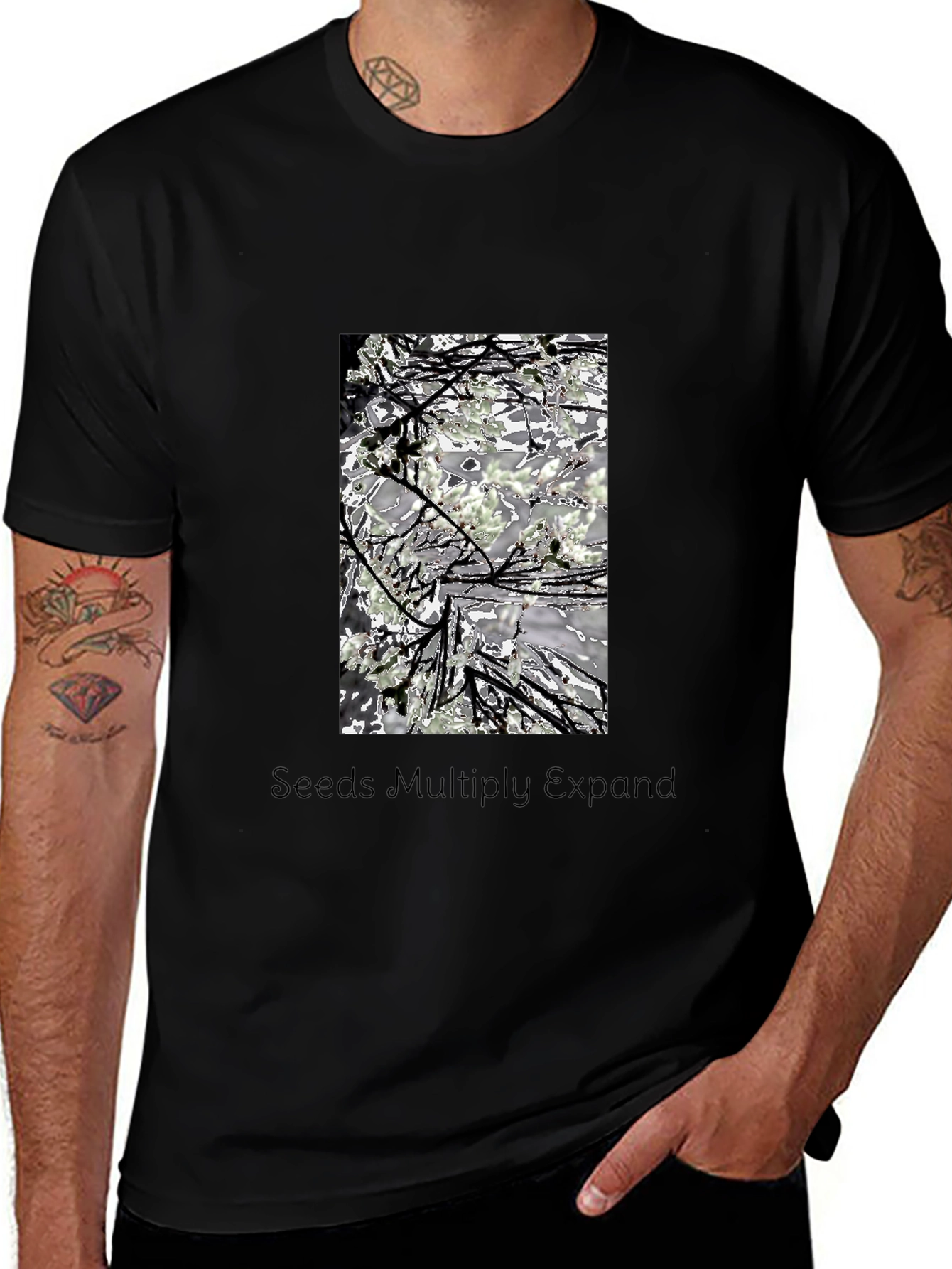 Artistic Nature-Themed Graphic Tee - Black