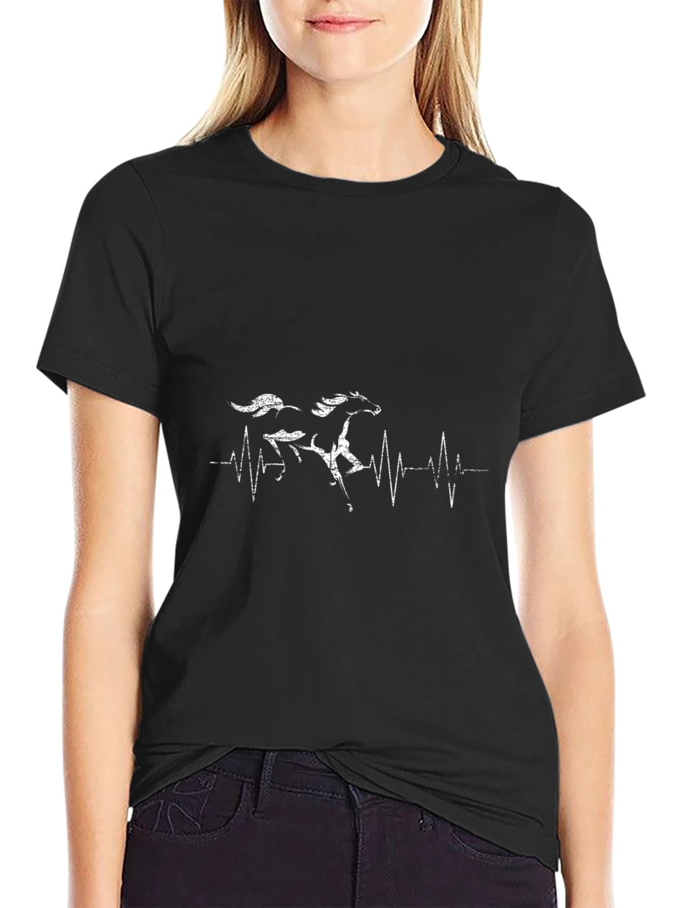 Horse Heartbeat Graphic Tee - Black