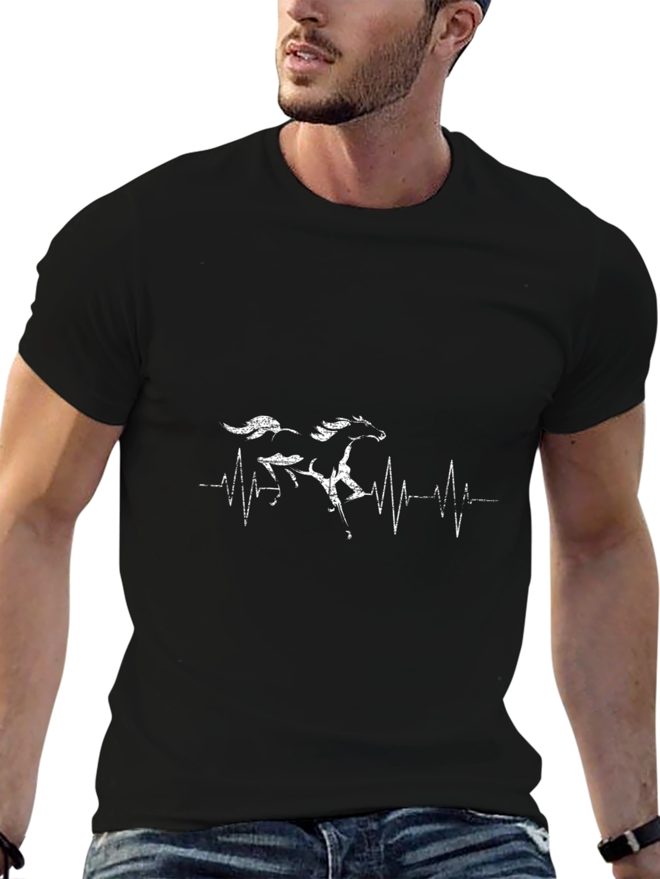 Horse Heartbeat Graphic Tee - Black