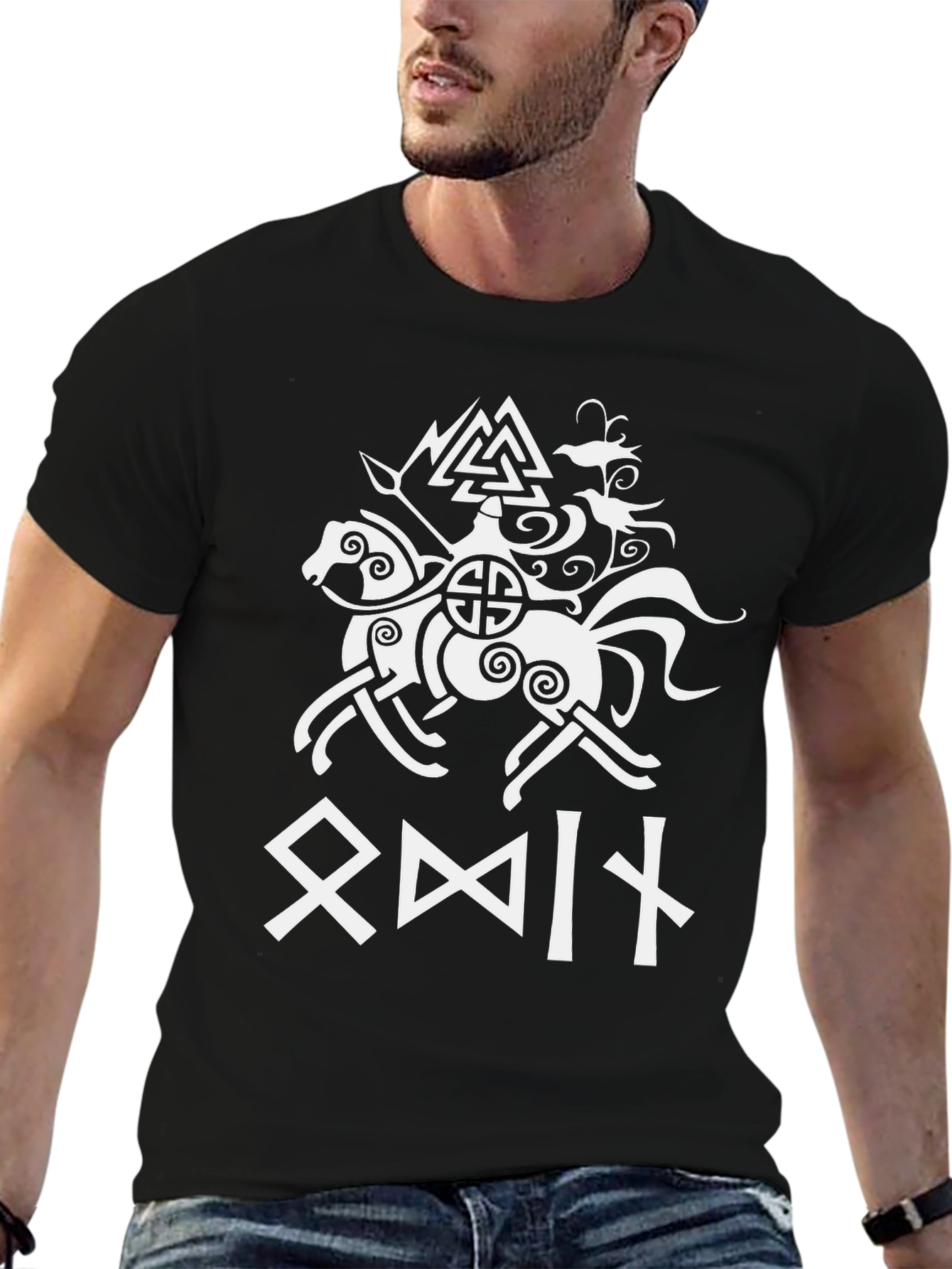 Viking Horse Rider T-Shirt - Valknut Symbol