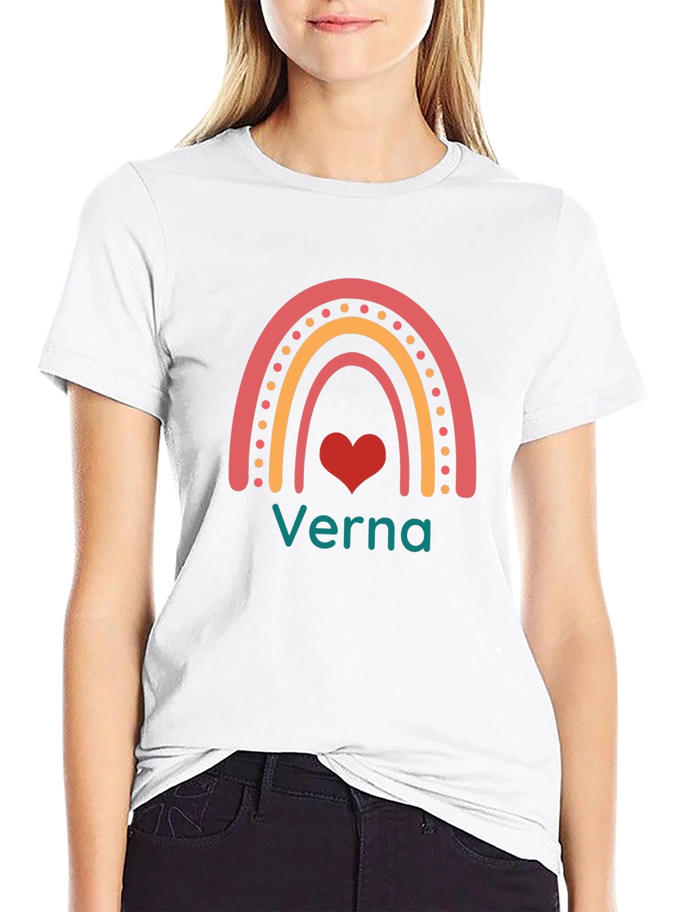 Verna Rainbow Heart Graphic Tee - Black