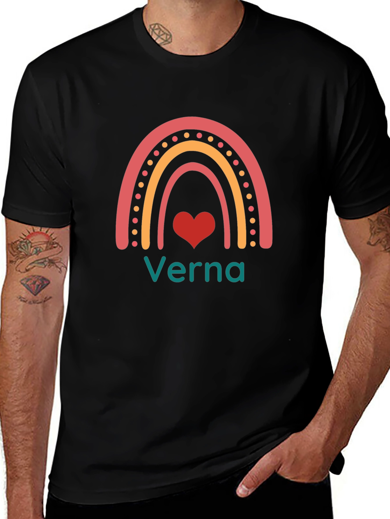 Verna Rainbow Heart Graphic Tee - Black