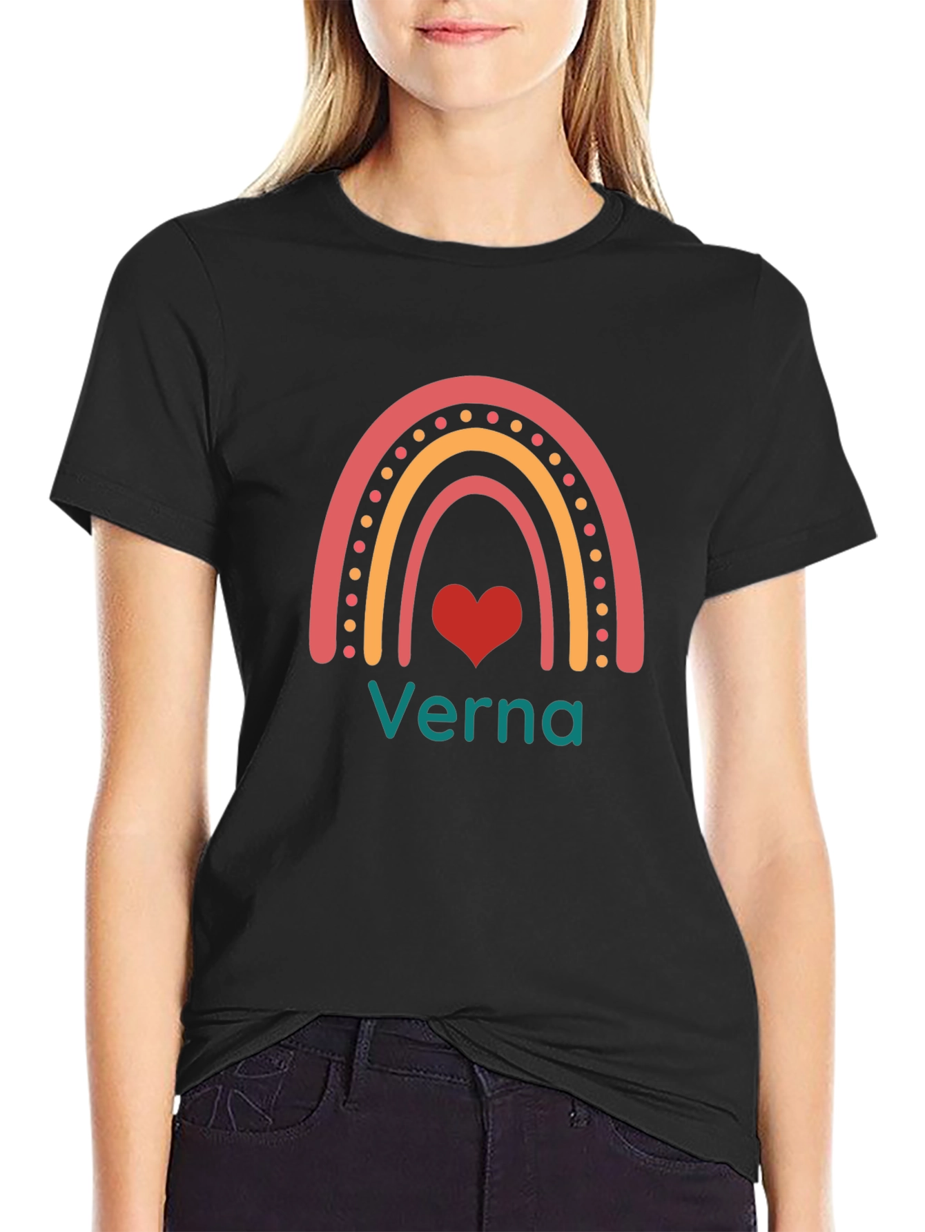 Verna Rainbow Heart Graphic Tee - Black