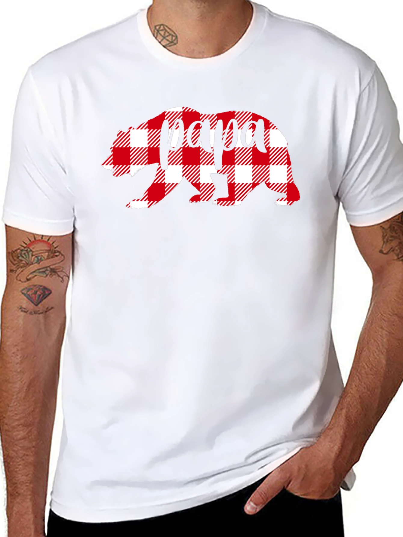 Papa Bear Plaid Graphic Tee - Mens Black T-Shirt