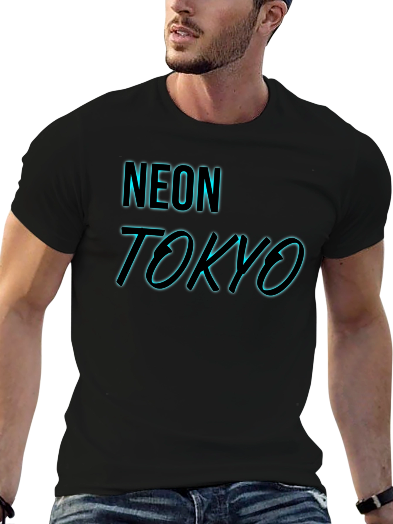 Neon Tokyo Graphic Tee - Black Cotton Blend