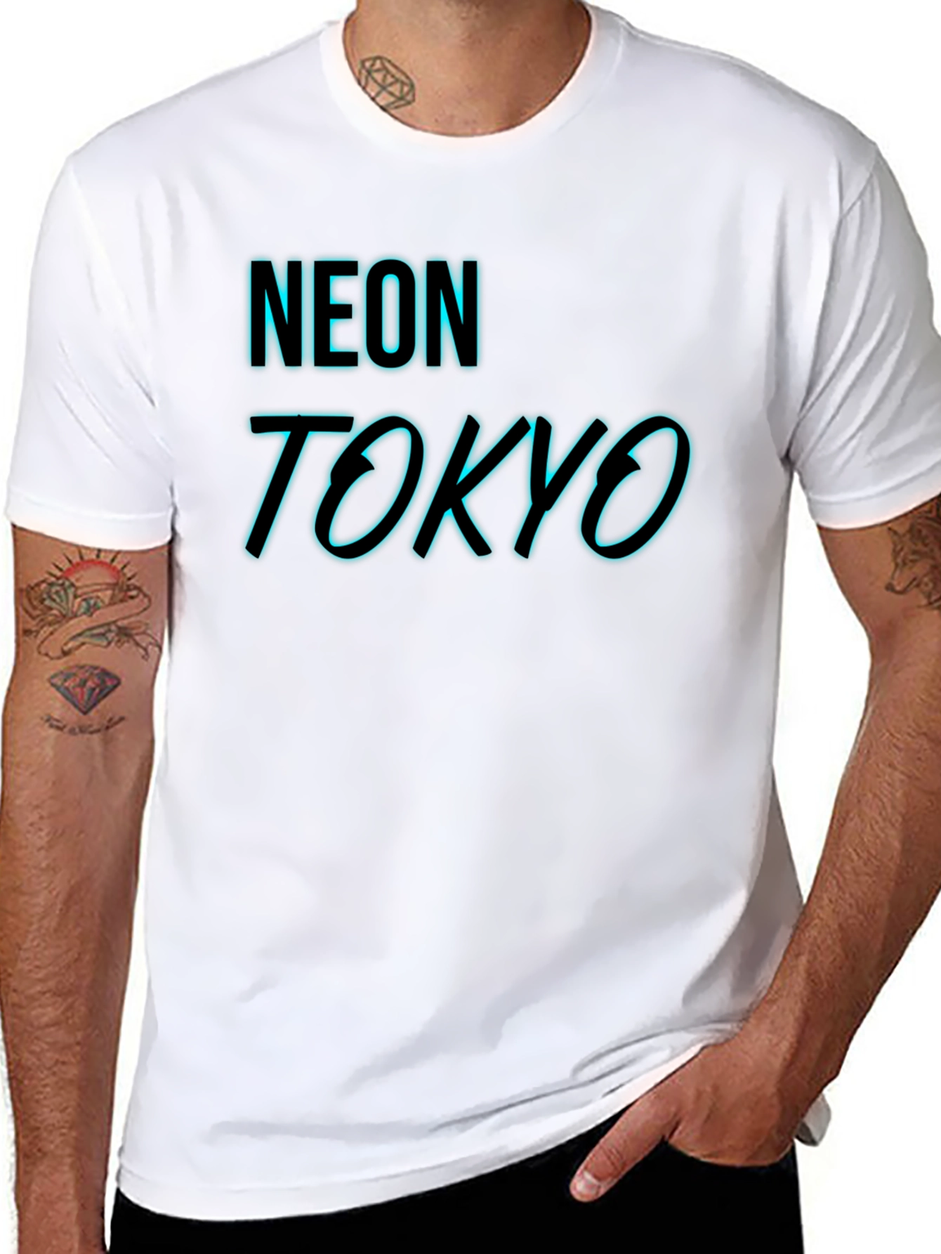 Neon Tokyo Graphic Tee - Black Cotton Blend