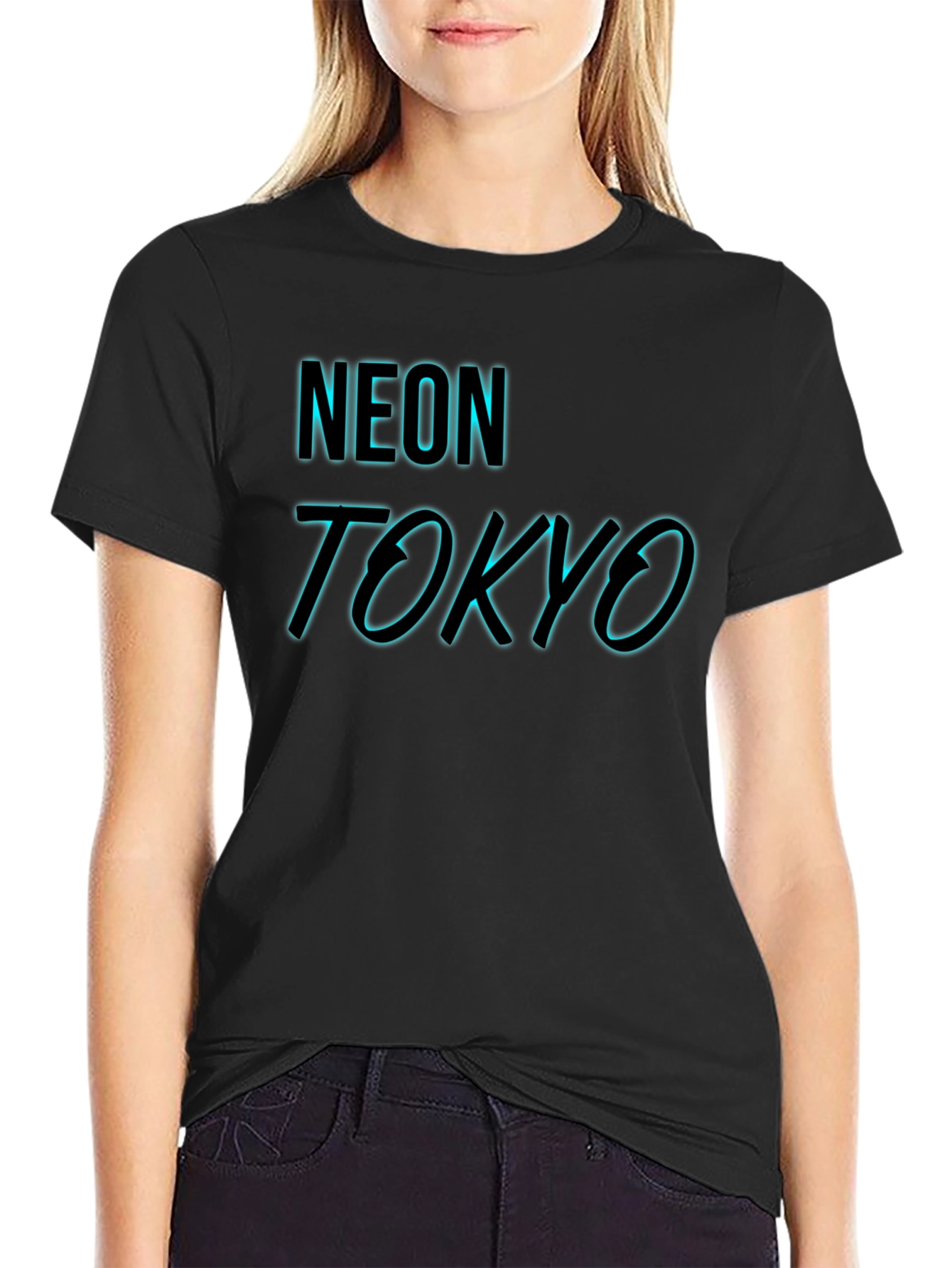 Neon Tokyo Graphic Tee - Black Cotton Blend