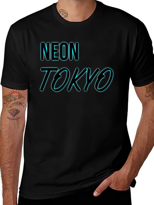 Neon Tokyo Graphic Tee - Black Cotton Blend