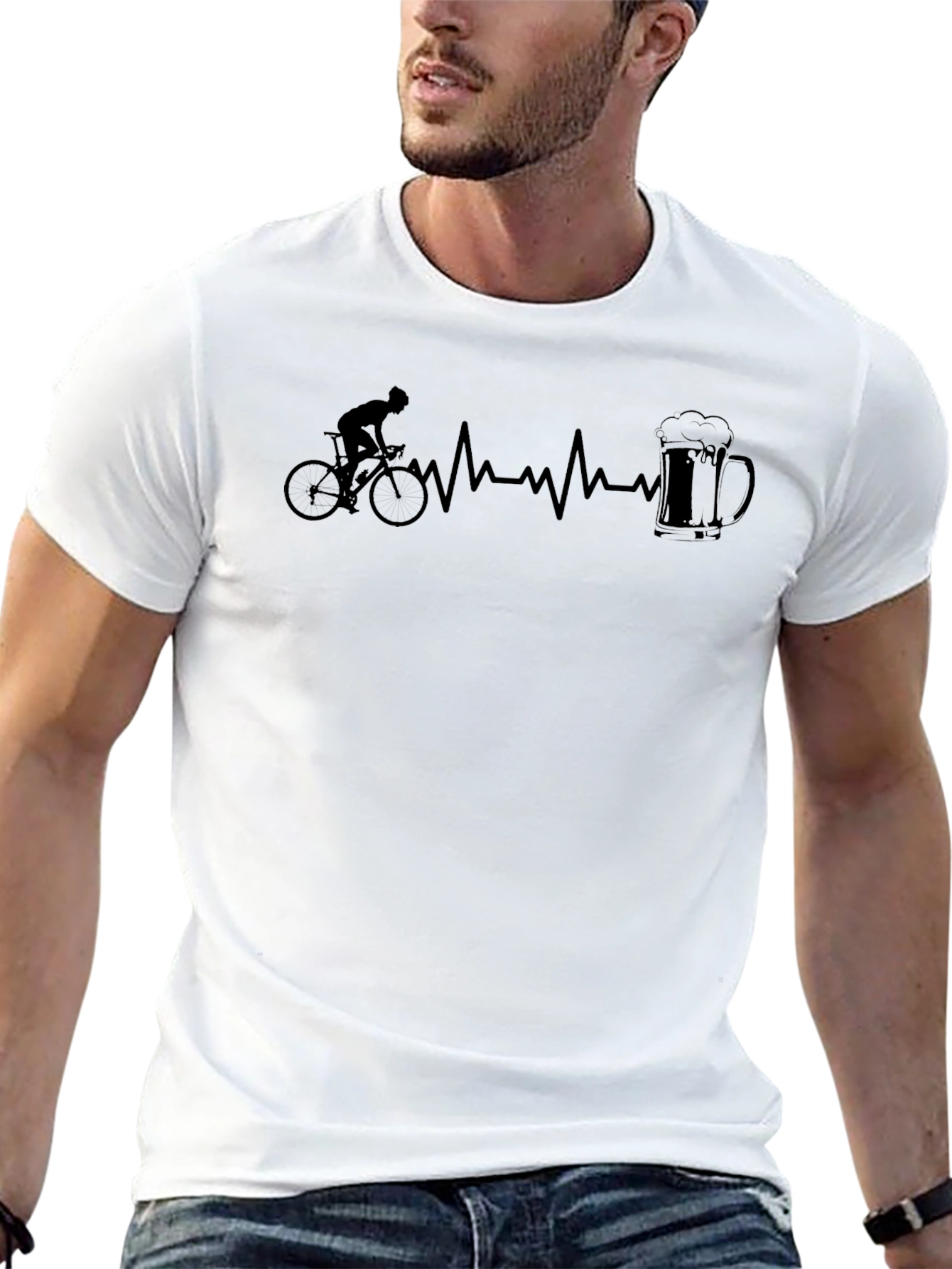 Cyclist Heartbeat Beer Mug Black T-Shirt