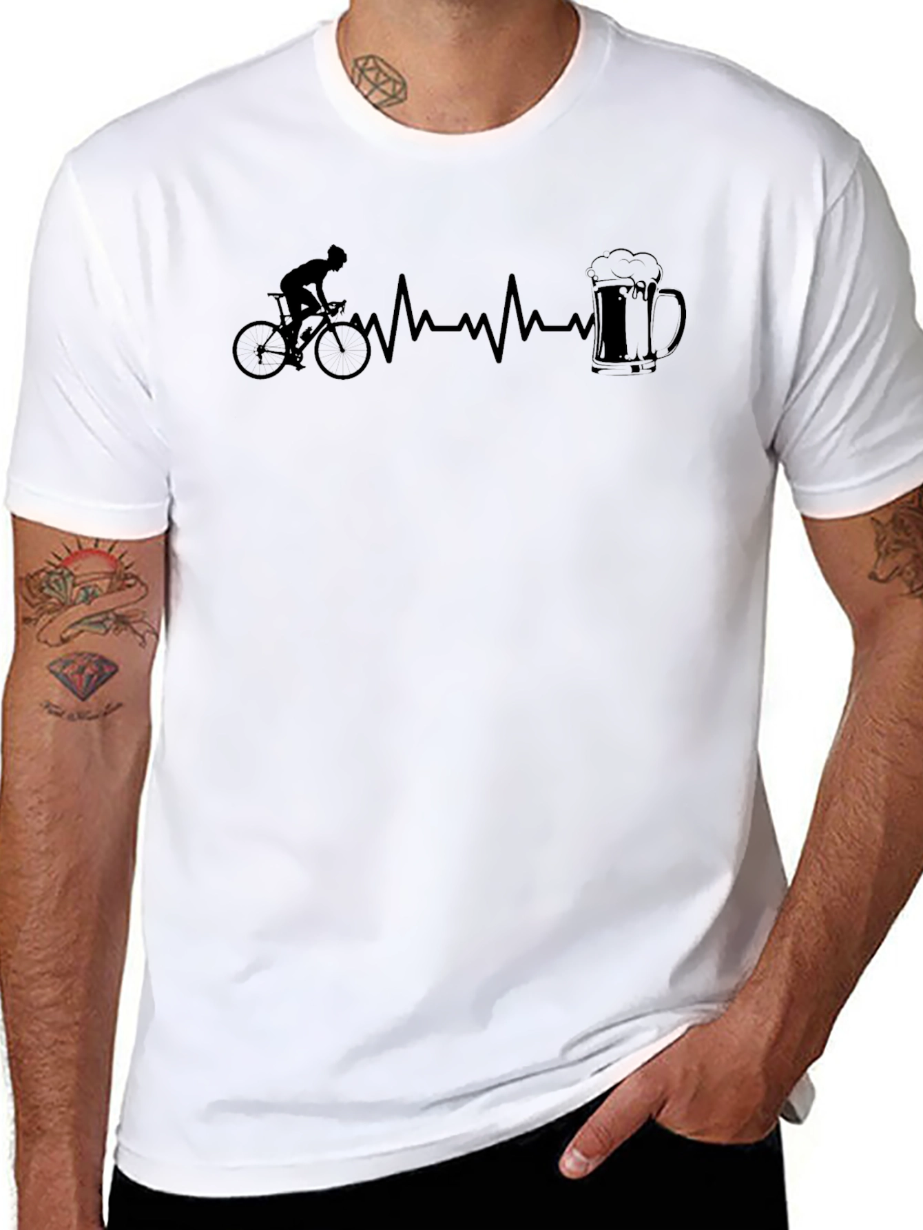 Cyclist Heartbeat Beer Mug Black T-Shirt