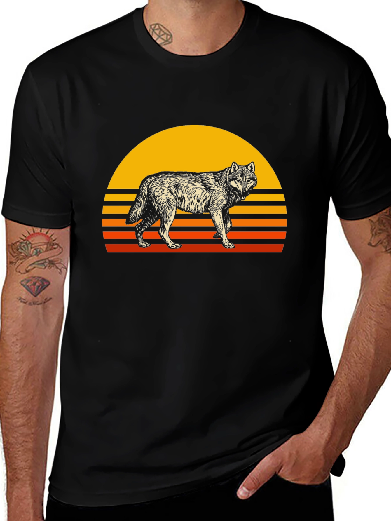 Retro Wolf Graphic Tee - Black