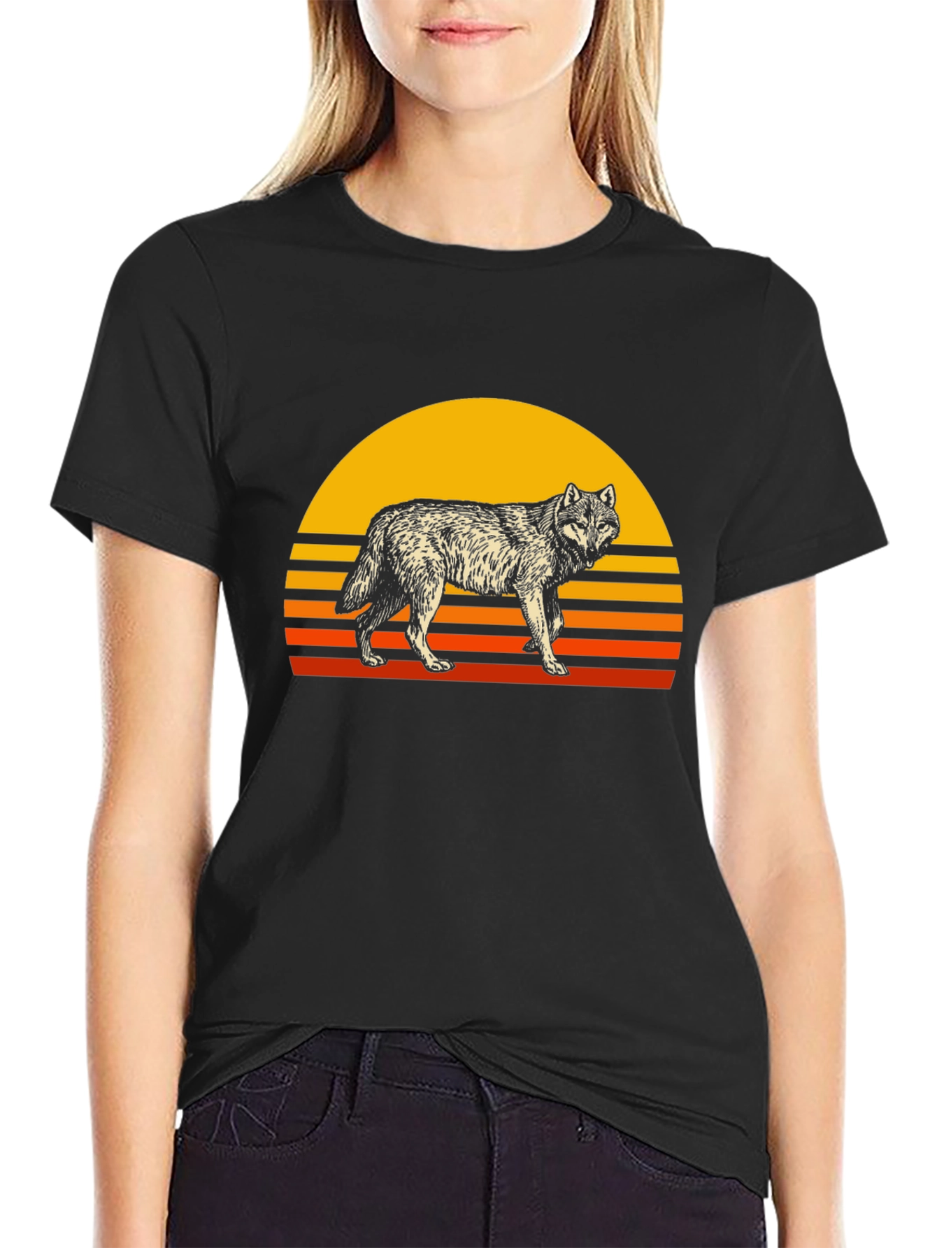 Retro Wolf Graphic Tee - Black