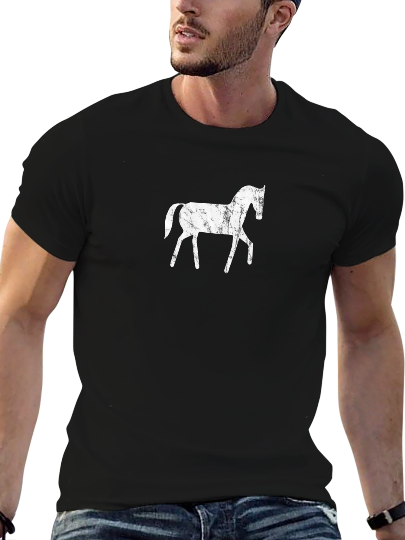 Distressed Horse Graphic Black T-Shirt