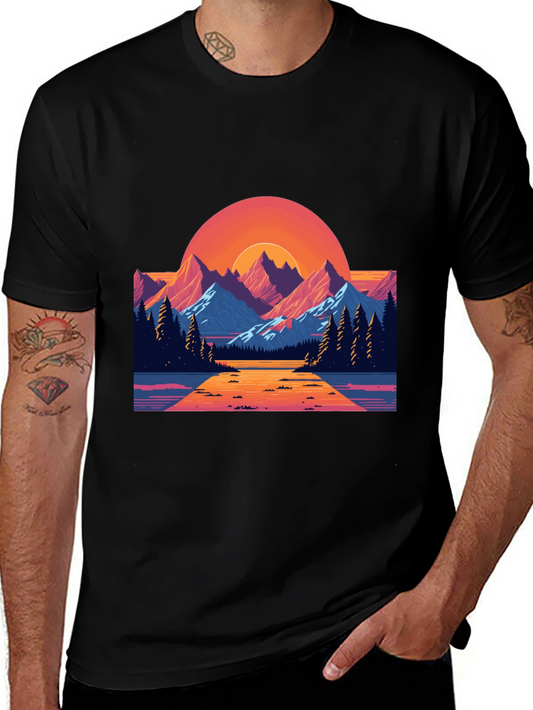 Retro Sunset Mountain Graphic T-Shirt
