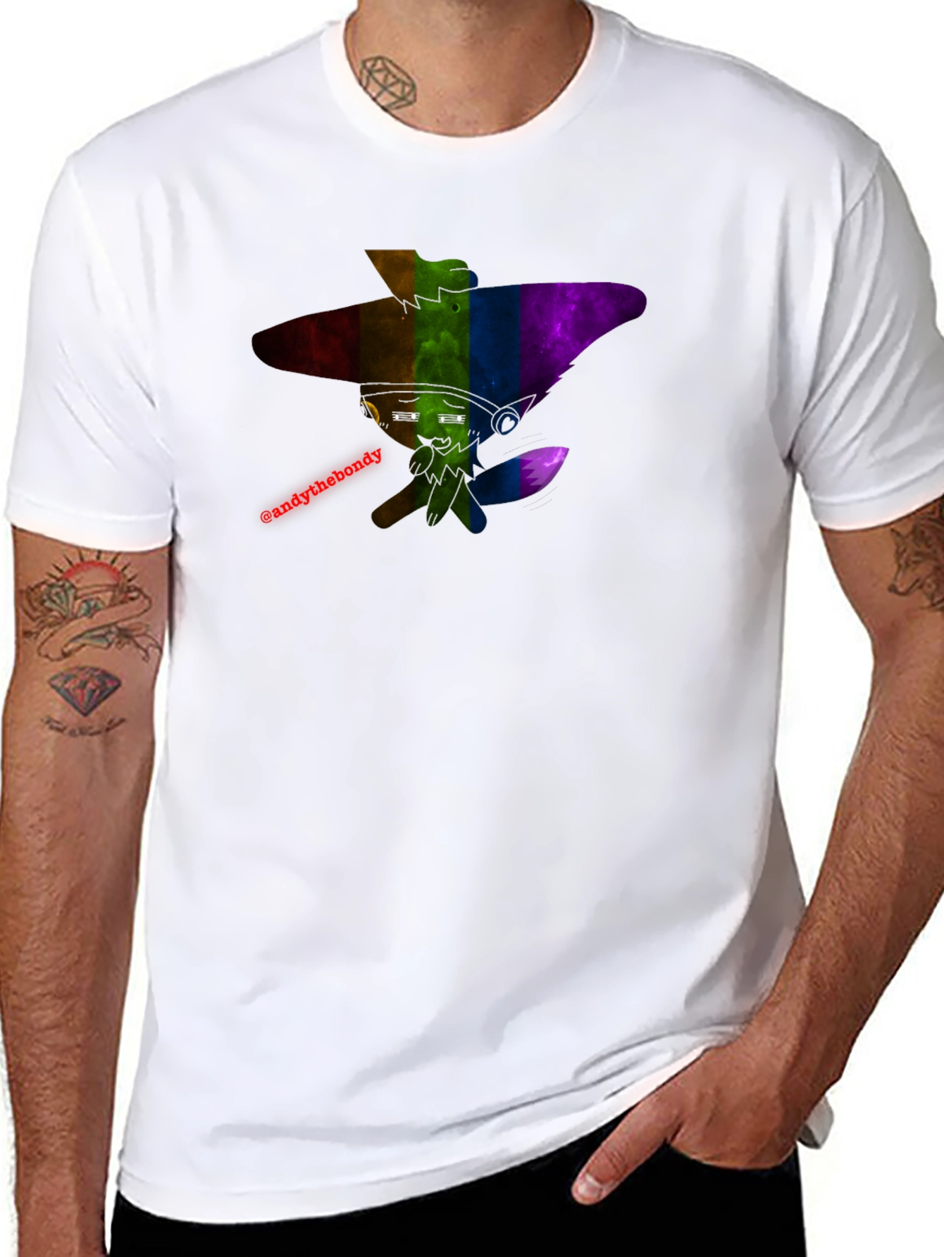 Rainbow Furry Character T-Shirt - Black Cotton Blend Tee