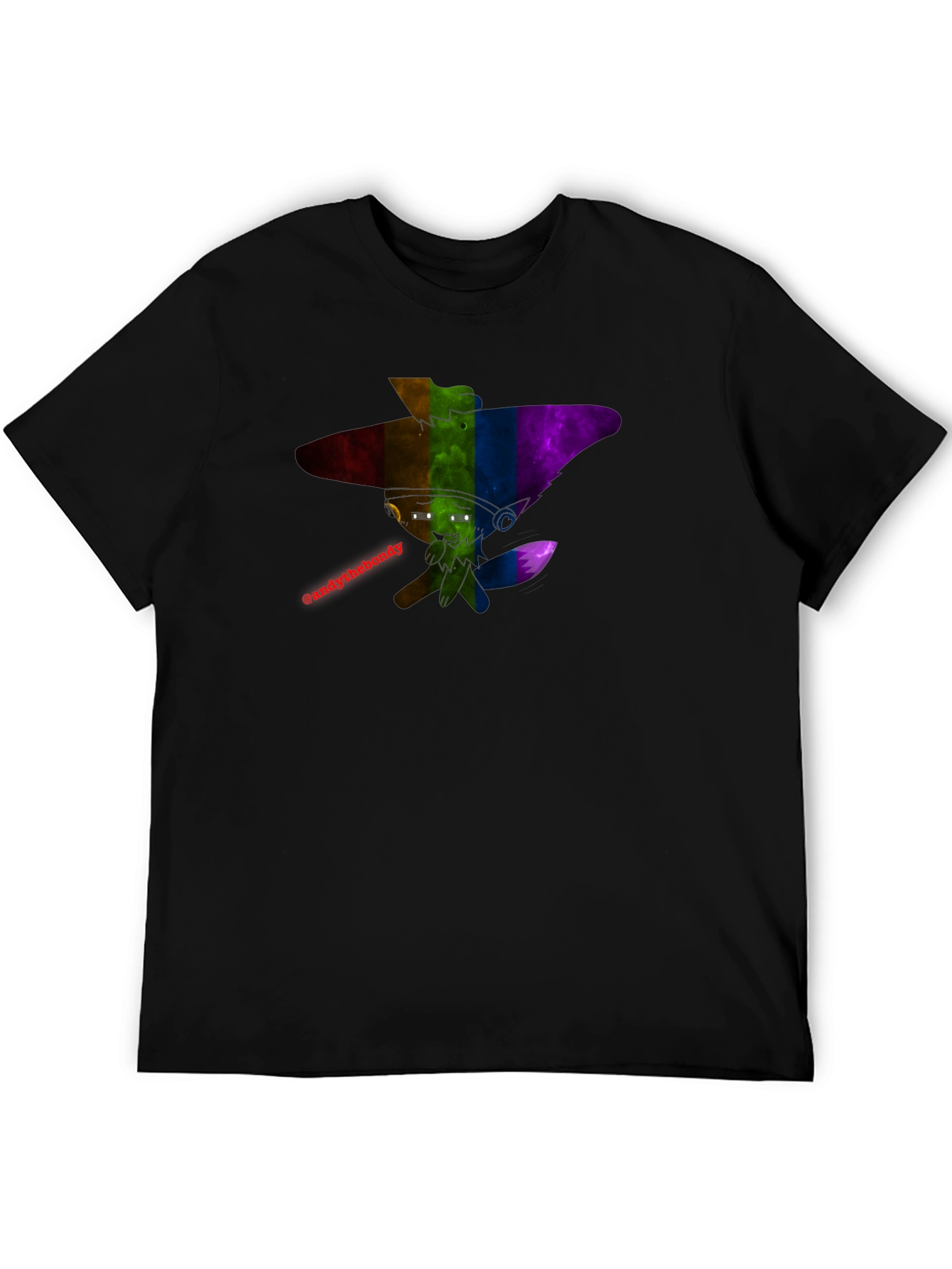 Rainbow Furry Character T-Shirt - Black Cotton Blend Tee