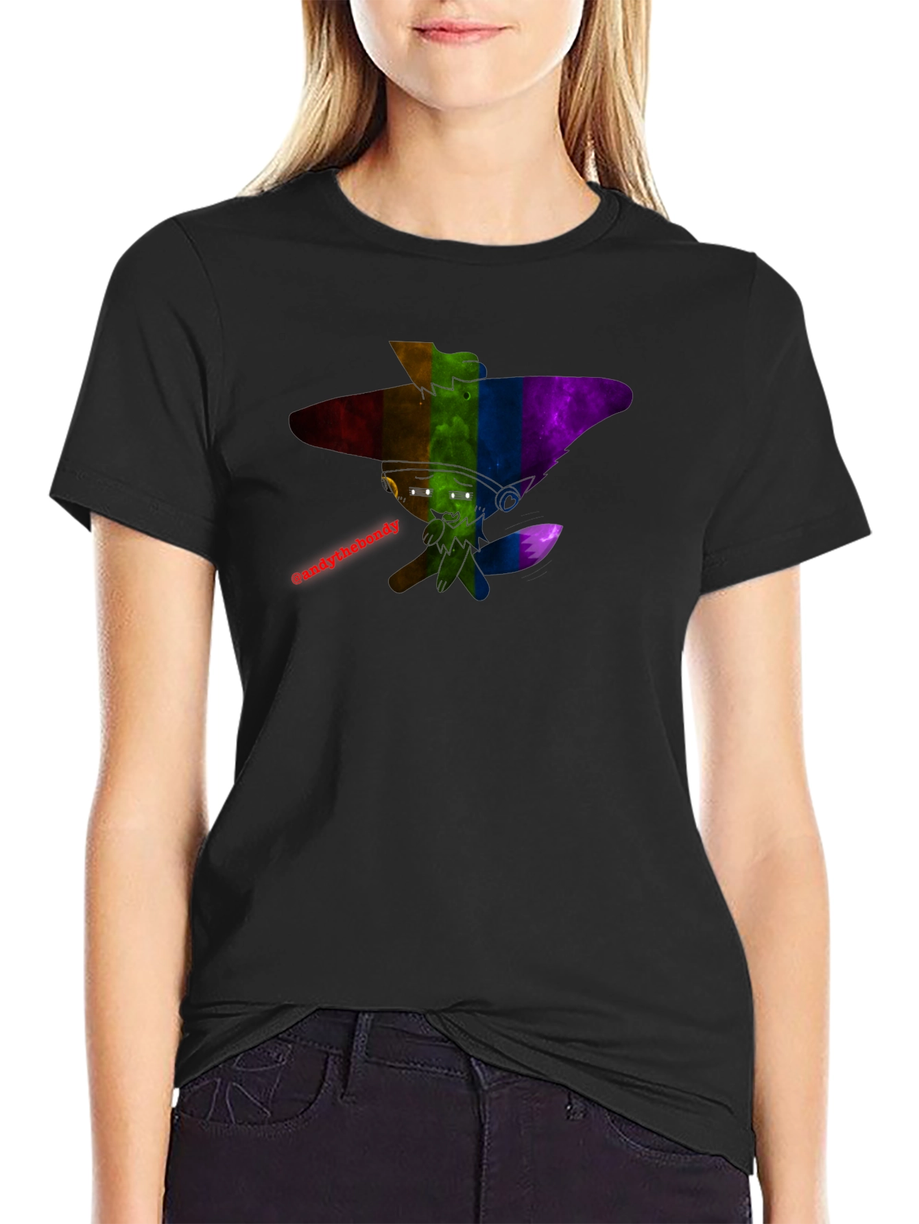 Rainbow Furry Character T-Shirt - Black Cotton Blend Tee