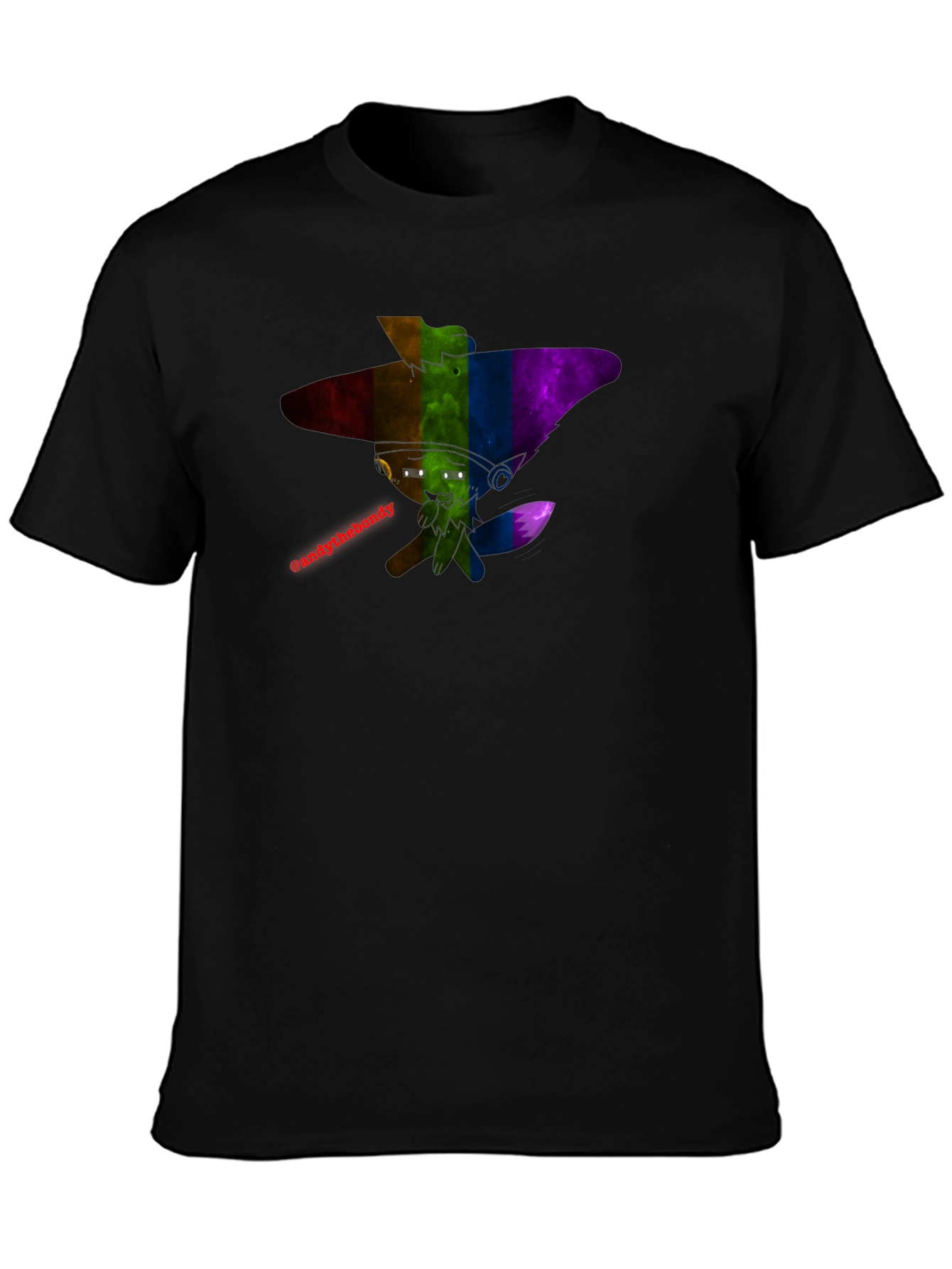Rainbow Furry Character T-Shirt - Black Cotton Blend Tee