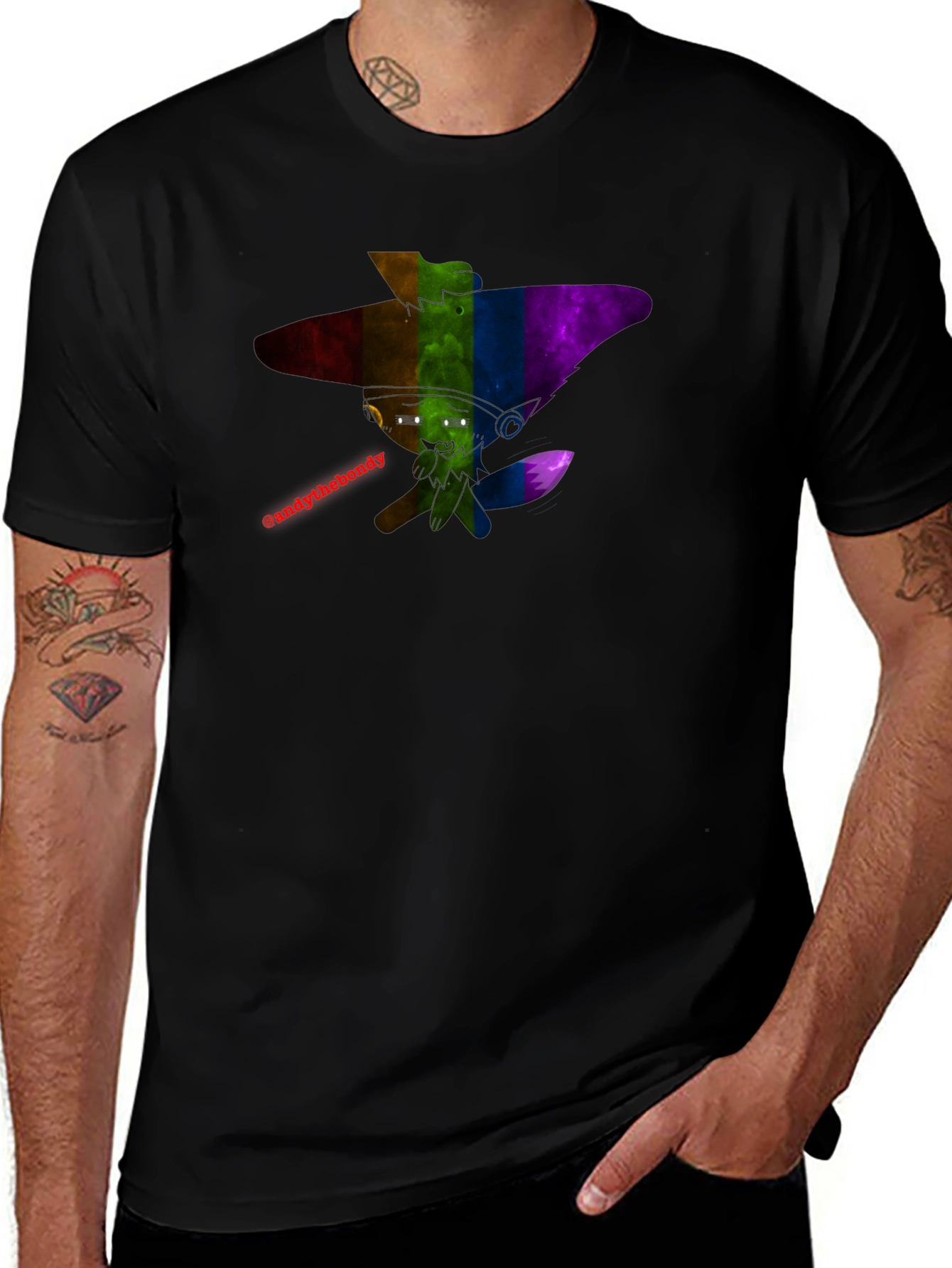 Rainbow Furry Character T-Shirt - Black Cotton Blend Tee