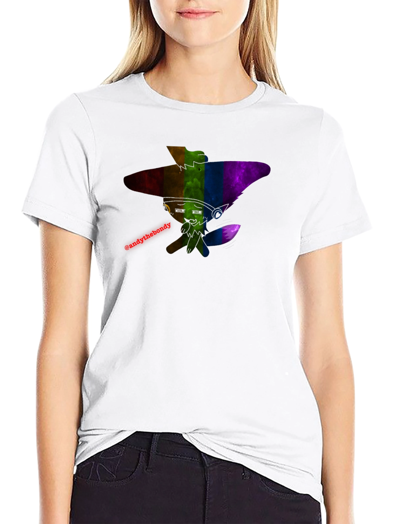 Rainbow Furry Character T-Shirt - Black Cotton Blend Tee