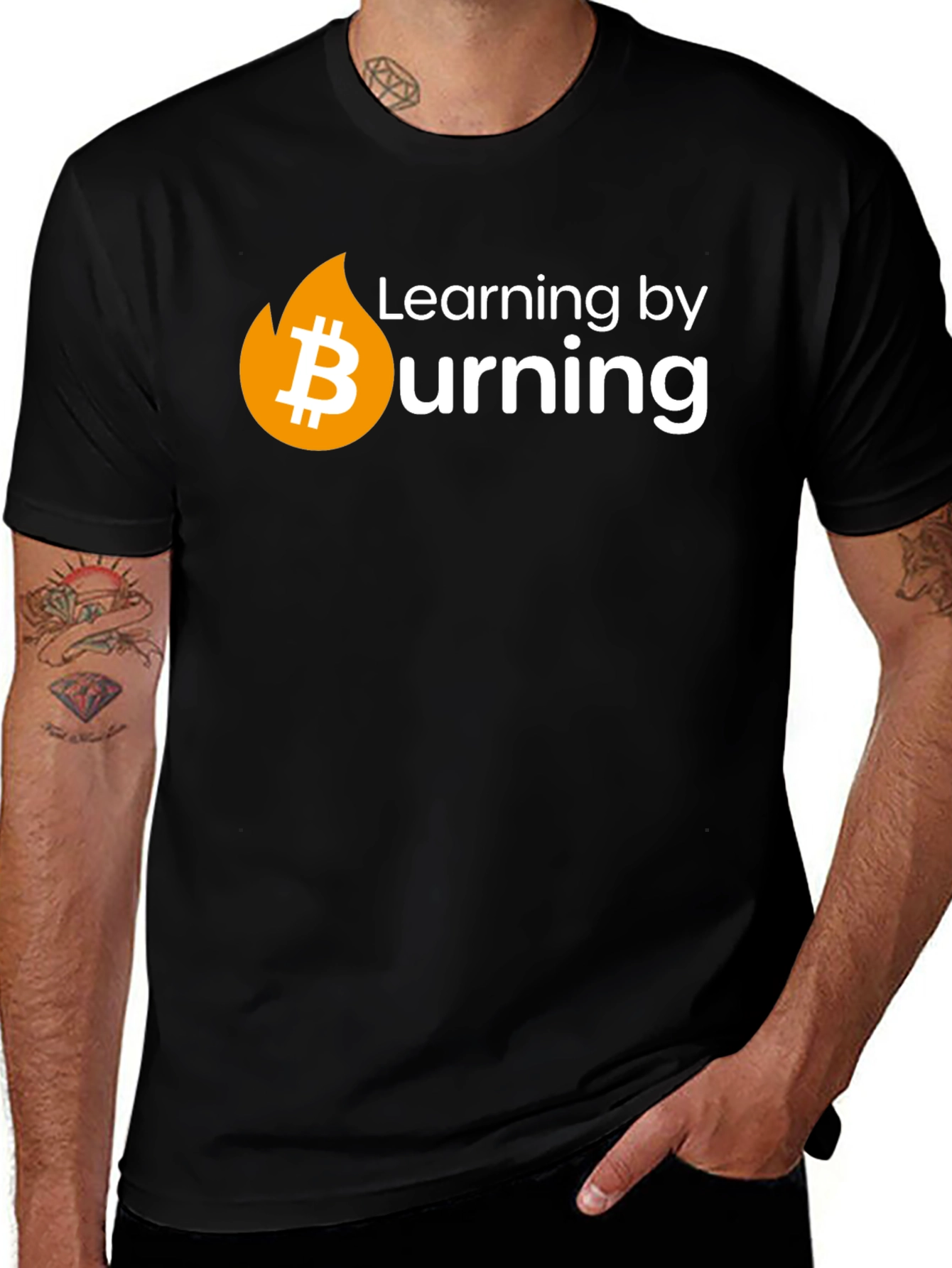 Bitcoin Burning Crypto T-Shirt - Learn by Doing!