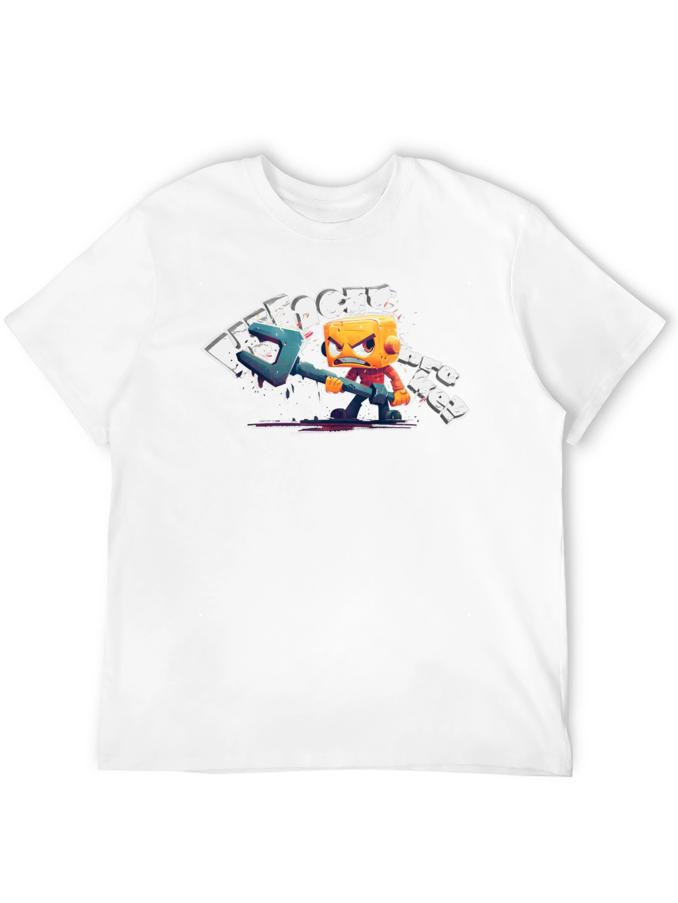Angry Cube Character on Black Tee