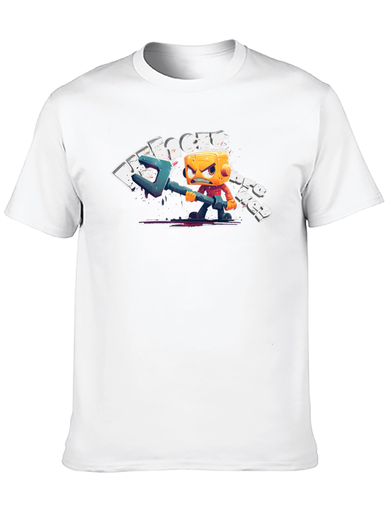 Angry Cube Character on Black Tee